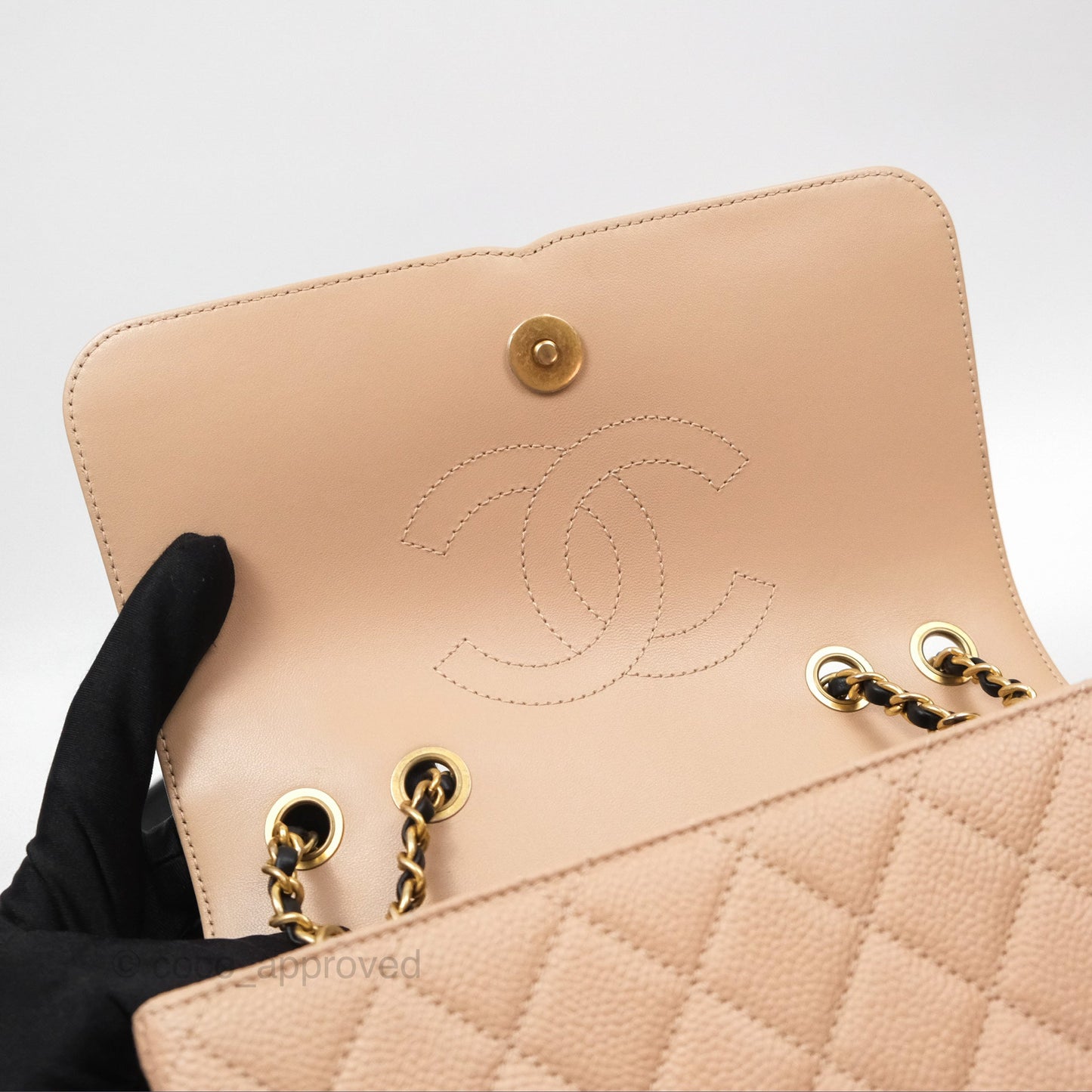 Chanel Quilted Small CC Filigree Flap Beige Black Caviar