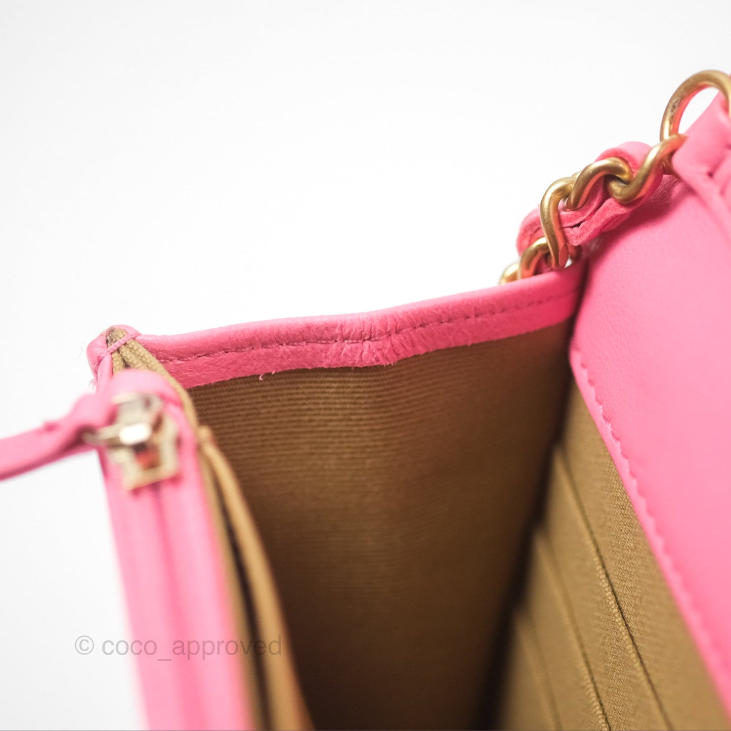 Chanel Quilted Pearl Crush Wallet on Chain WOC Pink Lambskin Aged Gold Hardware