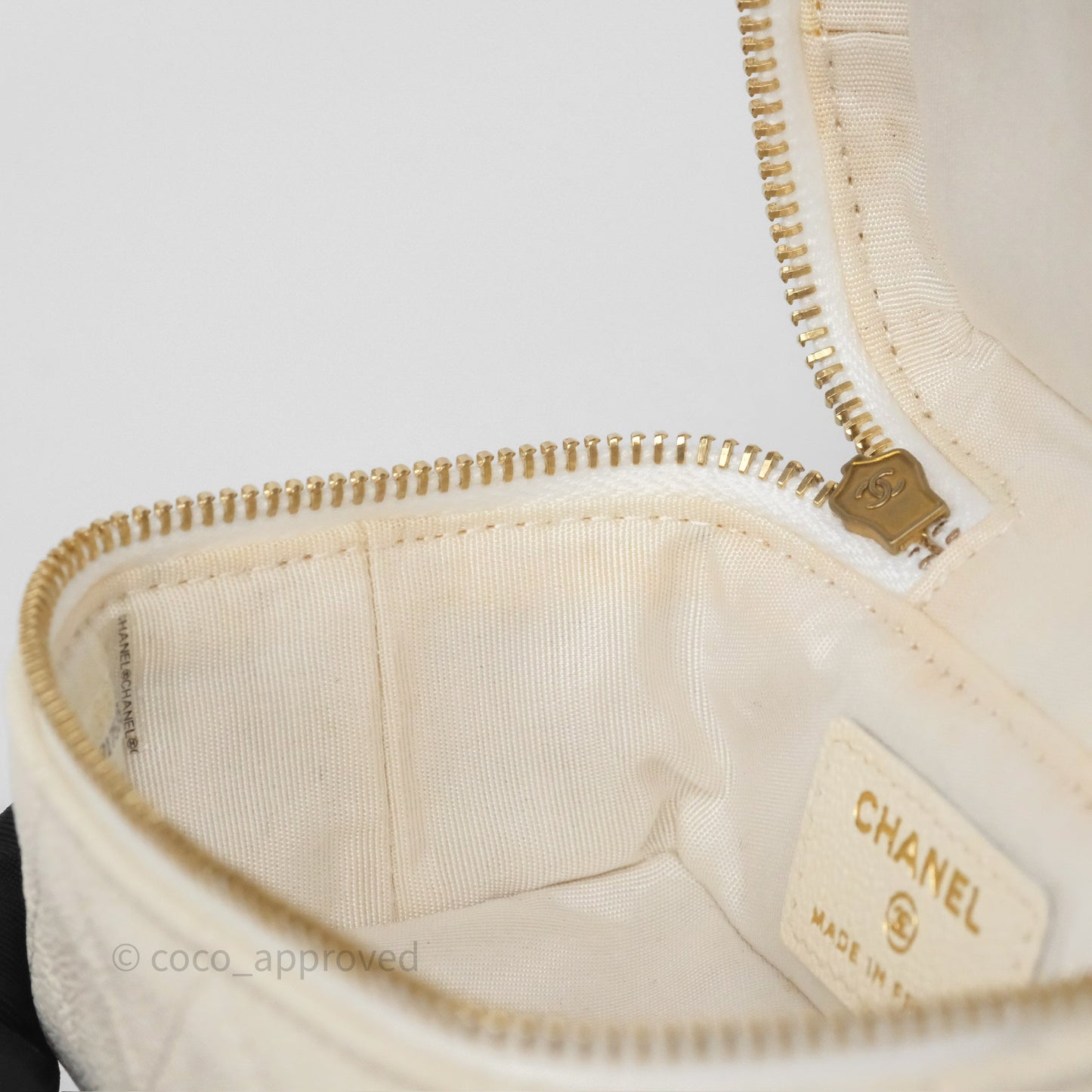 Chanel Quilted Mini Top Handle Vanity With Chain Ivory Caviar Aged Gold Hardware