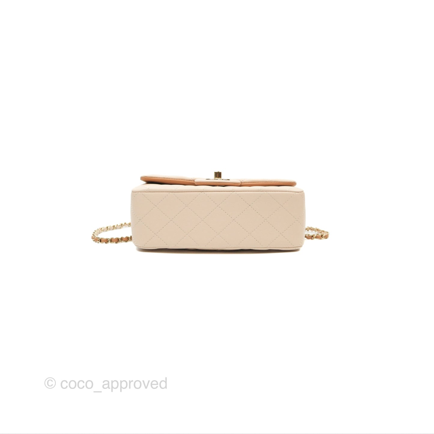 Chanel Top Handle Mini Rectangular Flap Bag Ecru/Beige Lambskin Gold Hardware 23P