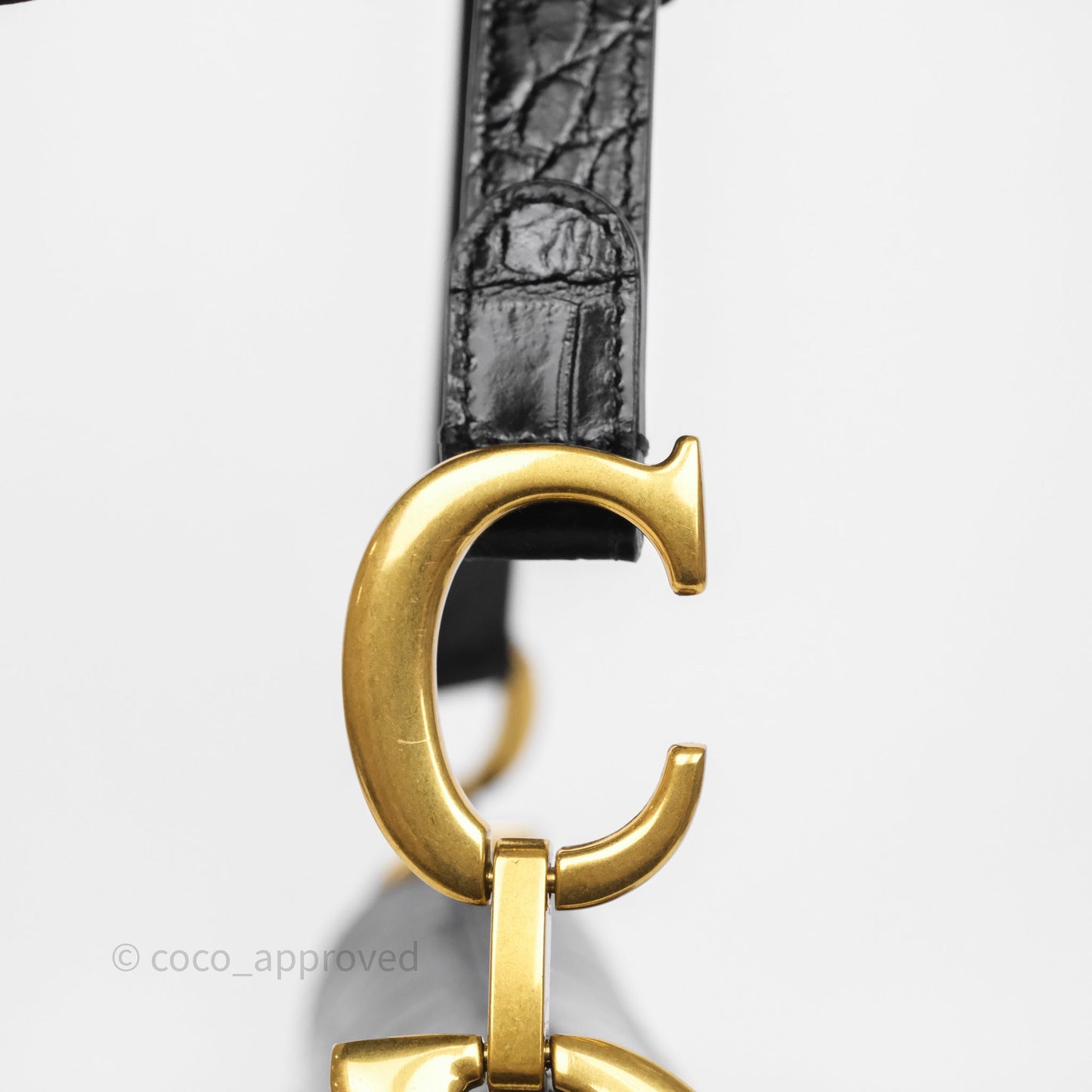 Christian Dior Saddle Bag Black Shiny Crocodile Gold Hardware