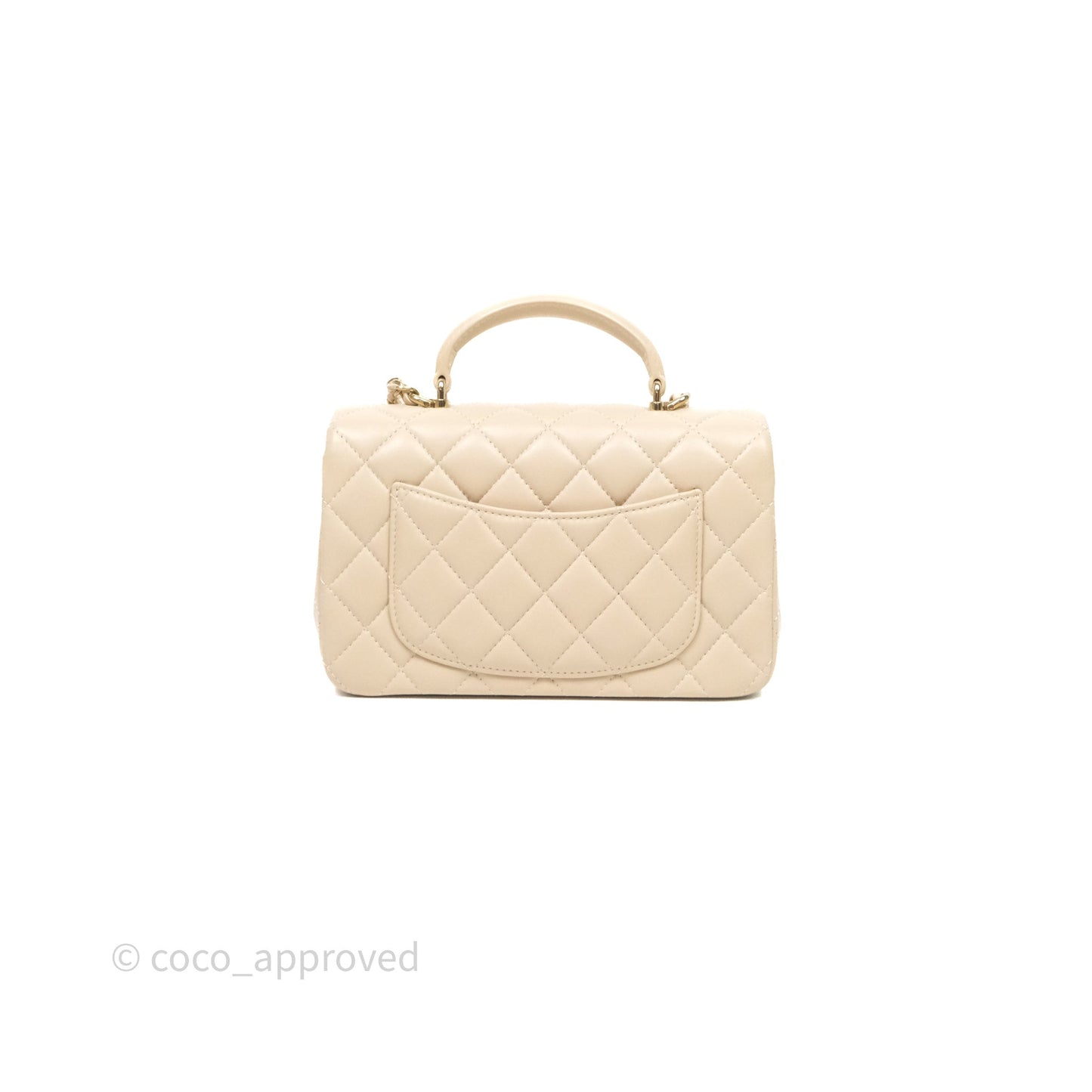 Chanel Top Handle Mini Rectangular Flap Beige Lambskin Shiny Gold Hardware