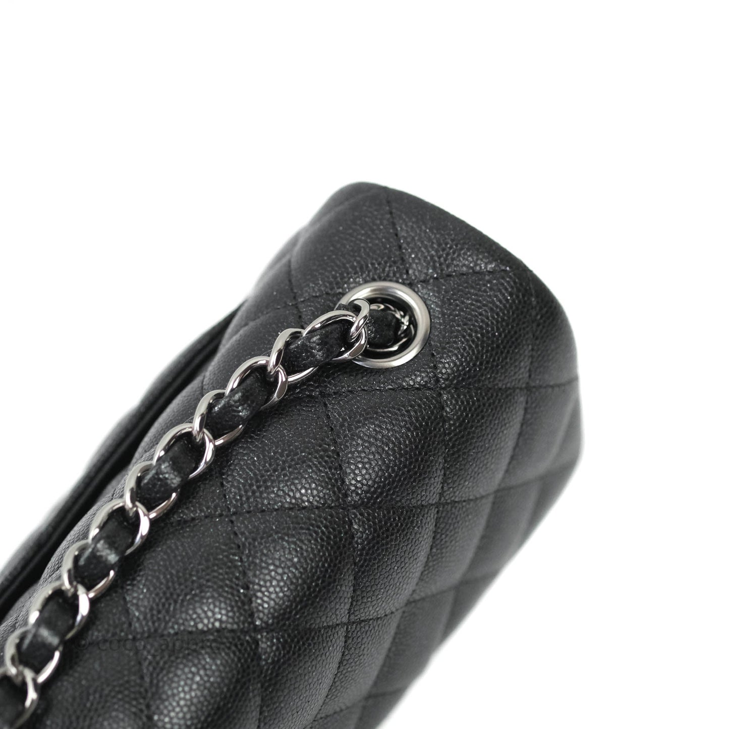 Chanel Classic Quilted Mini Rectangular Flap Iridescent Black Caviar Gun Metal 18C