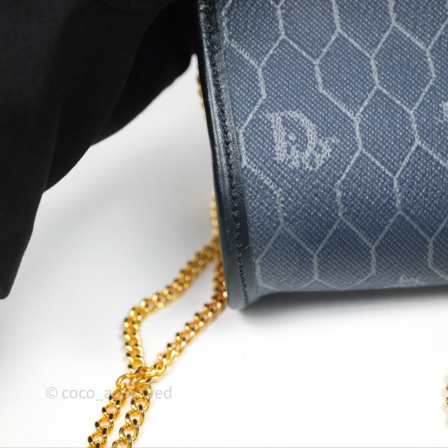 Christian Dior Vintage Honeycomb Flap Bag Navy Gold Hardware