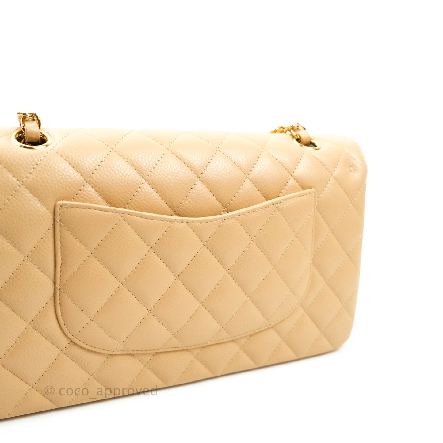 Chanel M/L Medium Quilted Caviar Double Flap Beige Gold Hardware
