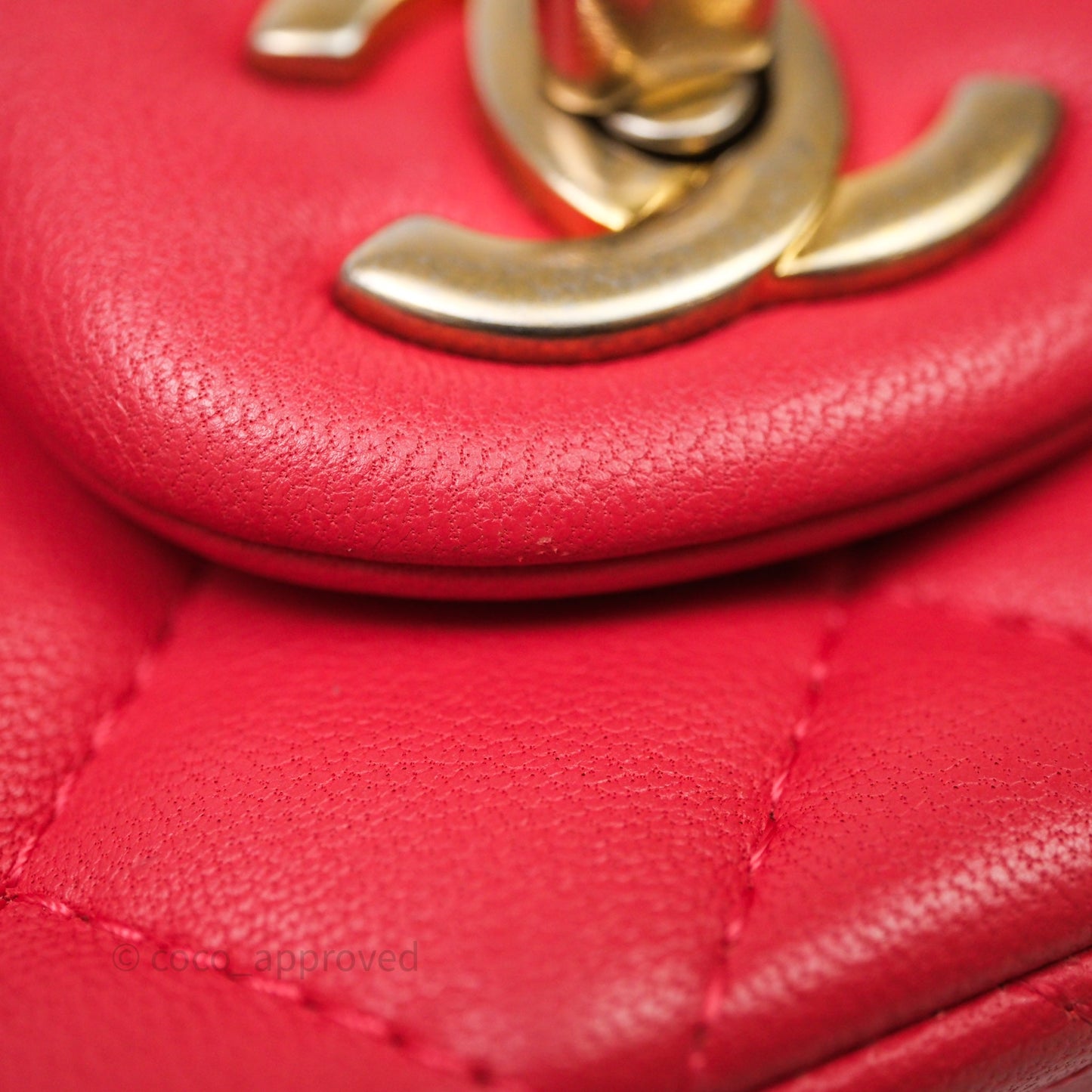Chanel Mini Square Quilted Red Lambskin Aged Gold Hardware