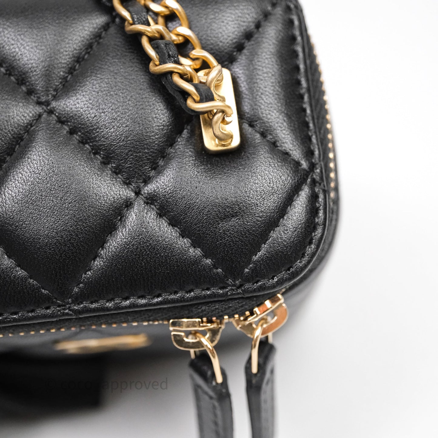 Chanel Mini Vanity With Double Chain Black Lambskin Aged Gold Hardware