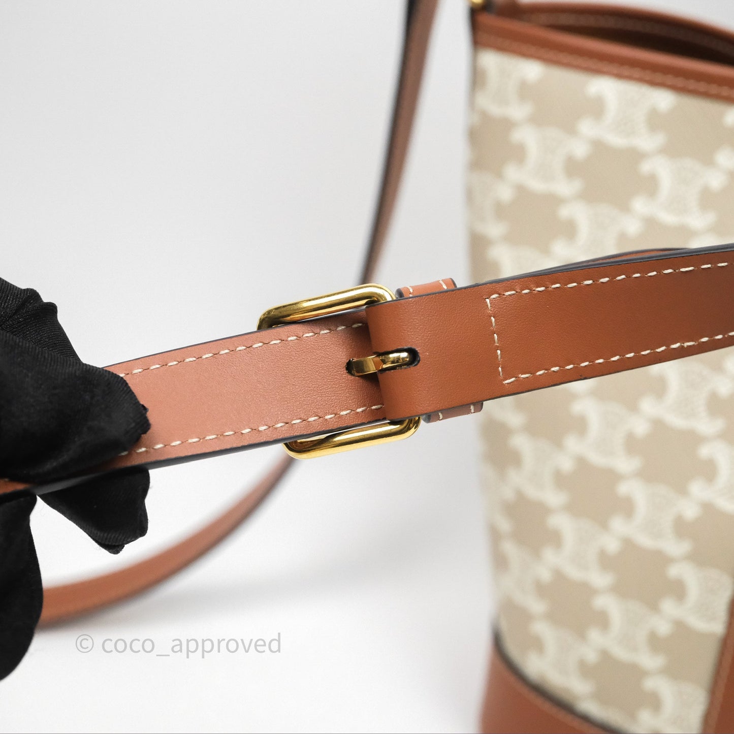 Celine Small Bucket Triomphe Canvas Grege Calfskin