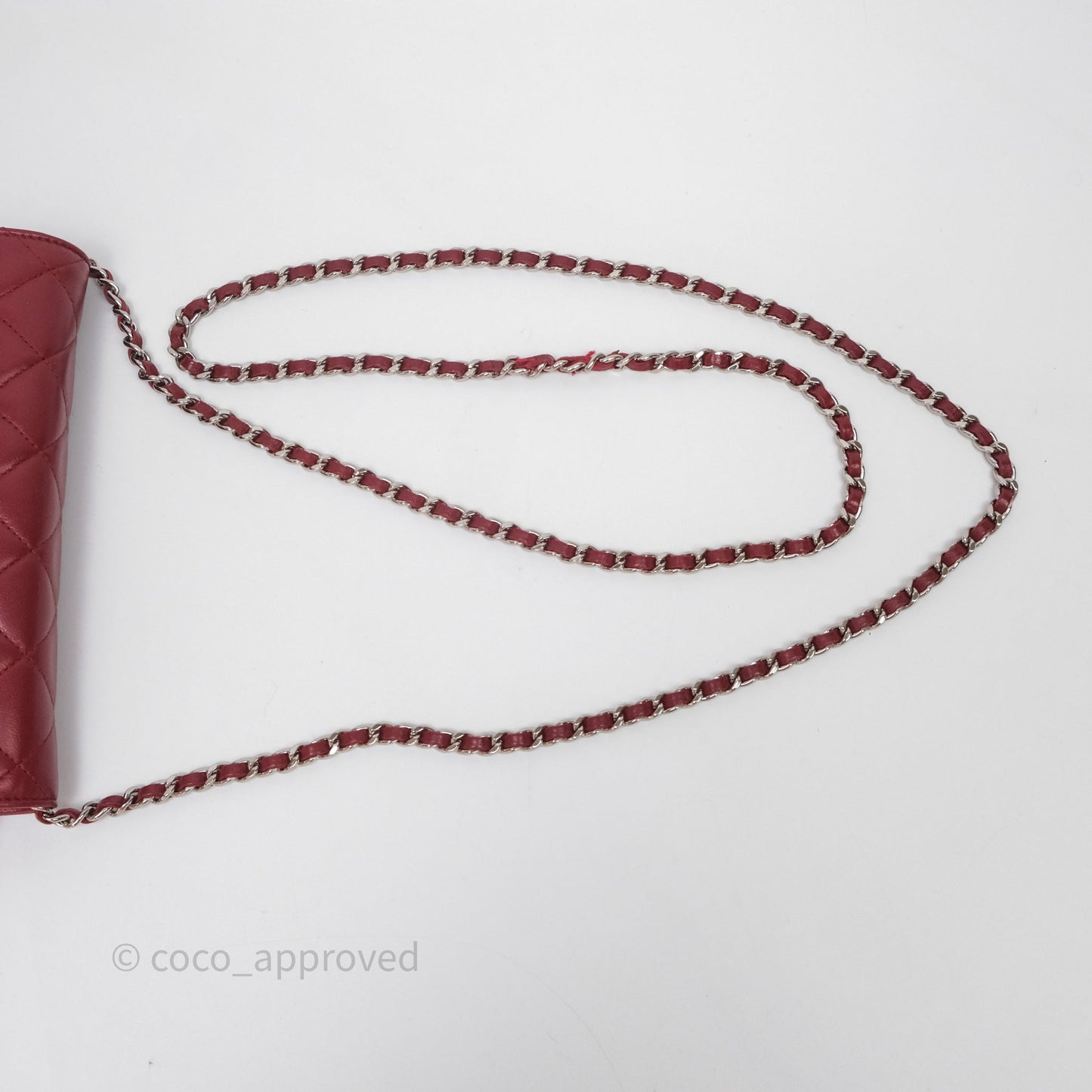 Chanel Quilted Wallet on Chain WOC Red Lambskin Silver Hardware