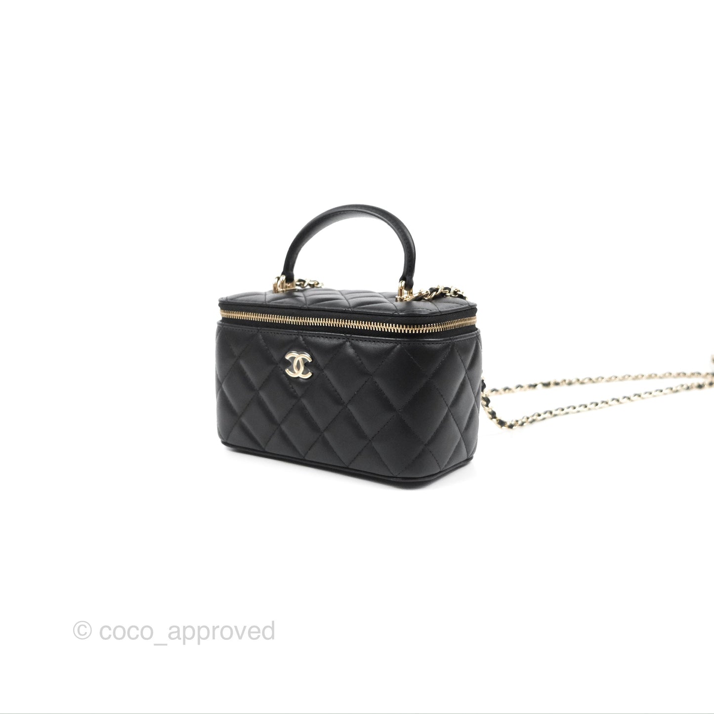 Chanel Vanity Rectangular Top Handle Black Lambskin Gold Hardware