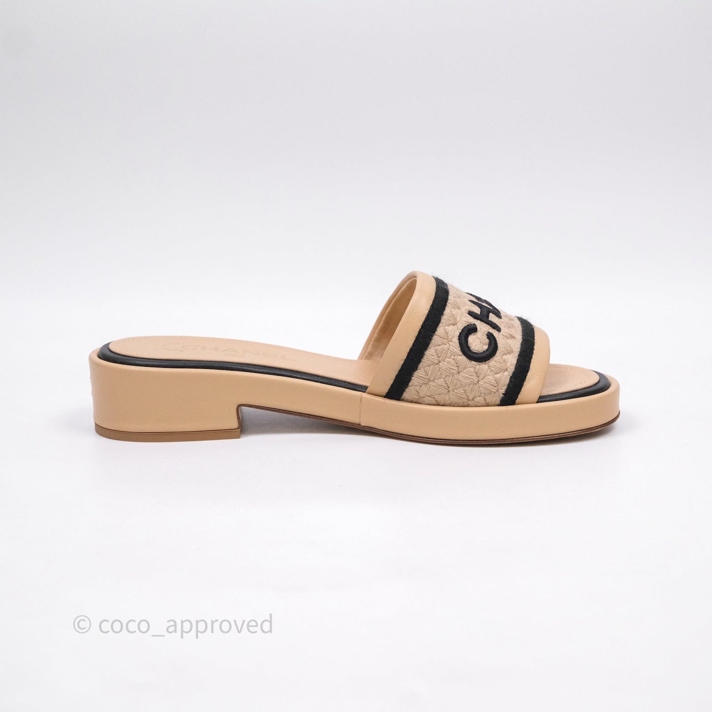 Chanel Logo Slippers Beige Size 37.5