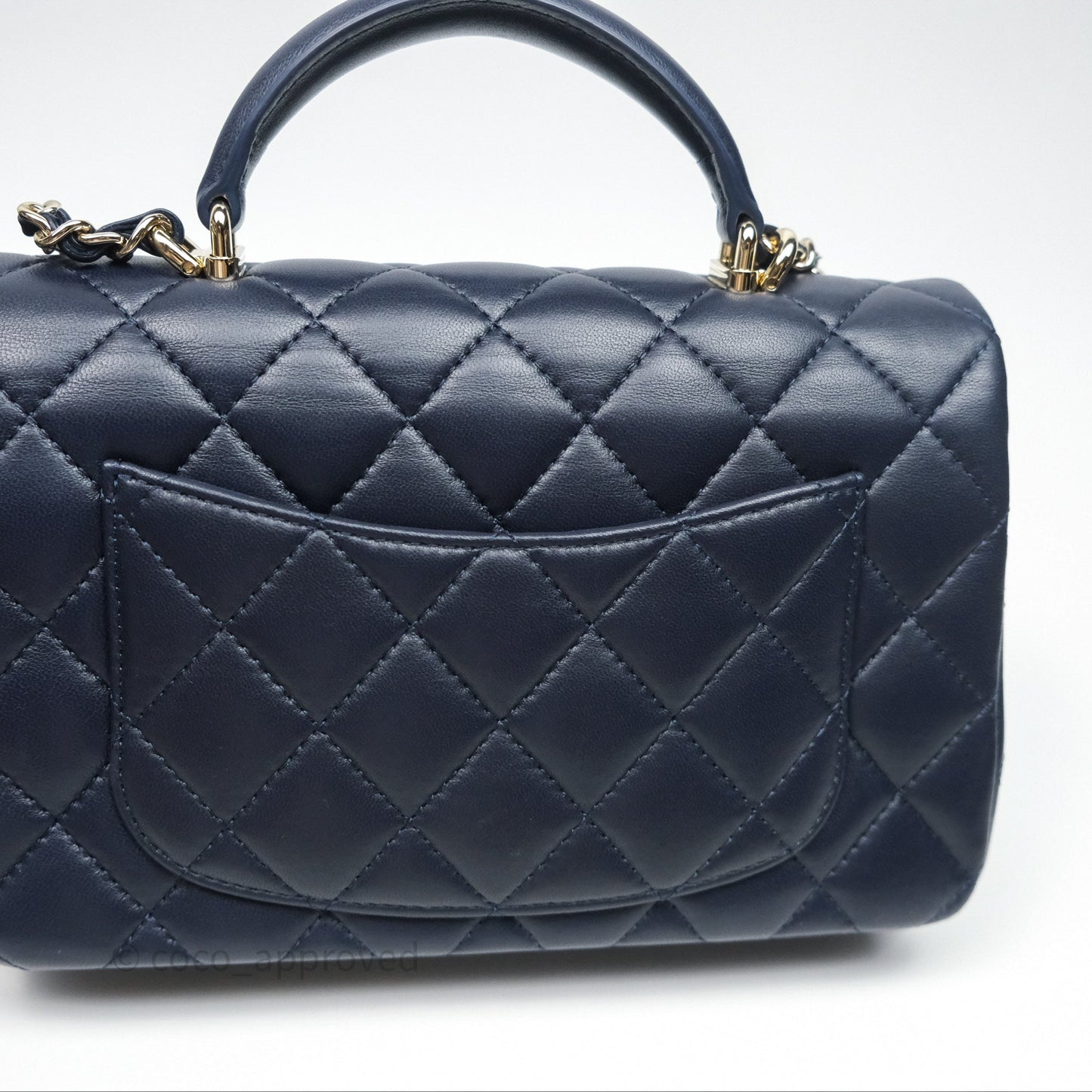 Chanel Top Handle Mini Rectangular Flap Bag Navy Lambskin Gold Hardware