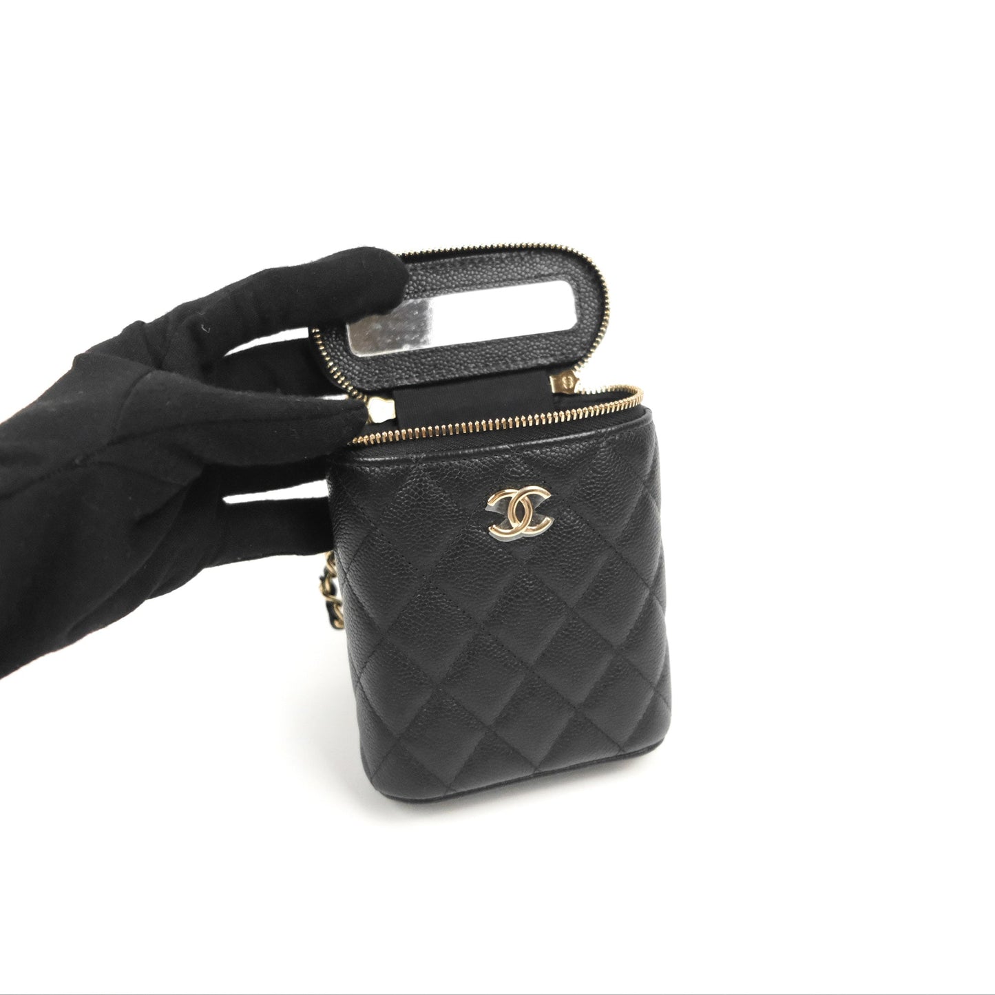 Chanel Classic Mini Vanity With Chain Black Caviar Gold Hardware