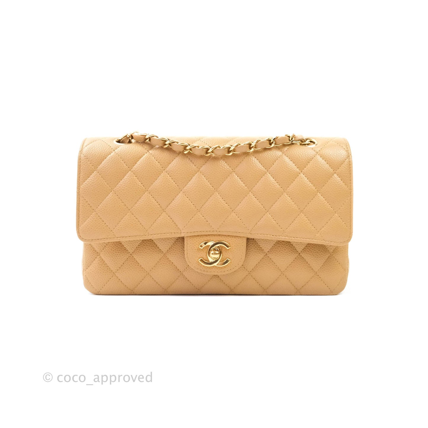 Chanel Classic M/L Medium Double Flap Dark Beige Caviar 24K Gold Hardware