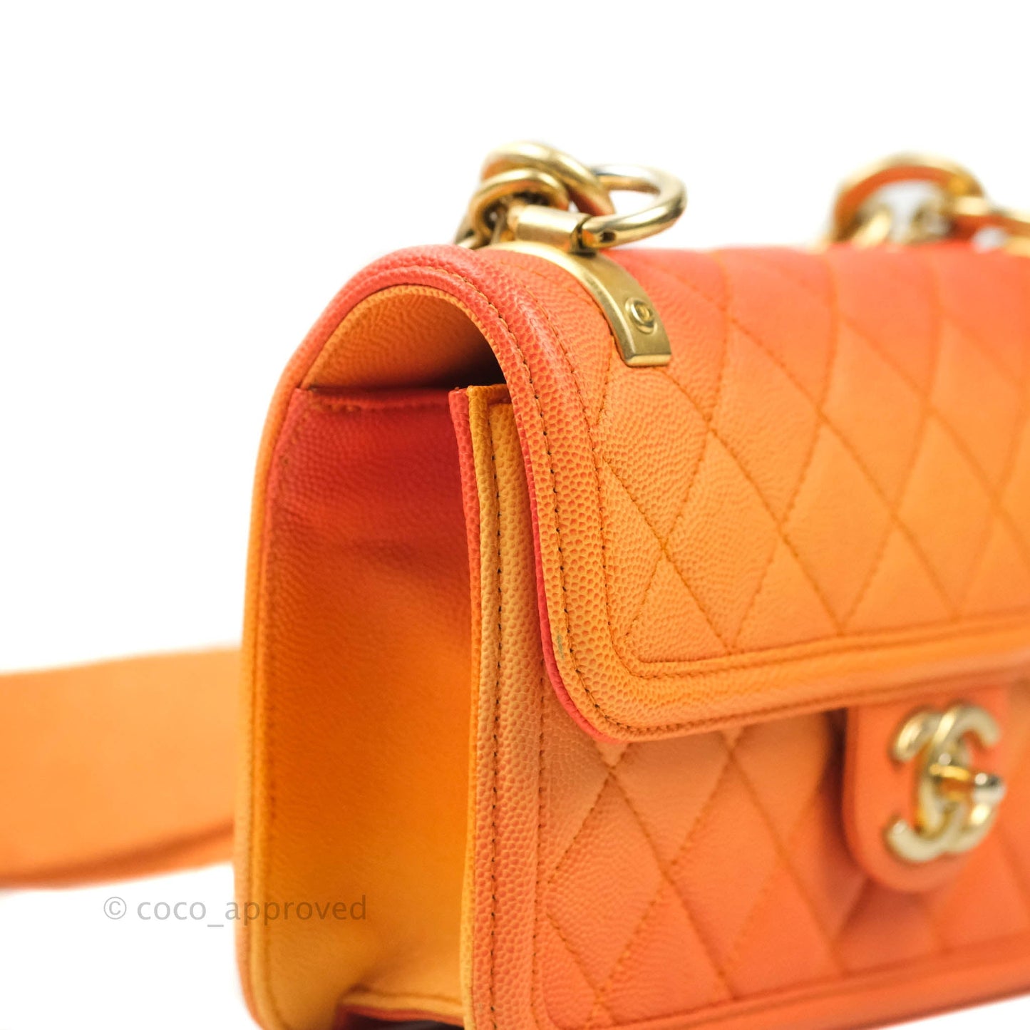 Chanel Quilted Sunset On The Sea Orange Flap Bag Caviar Aged Gold Hardware