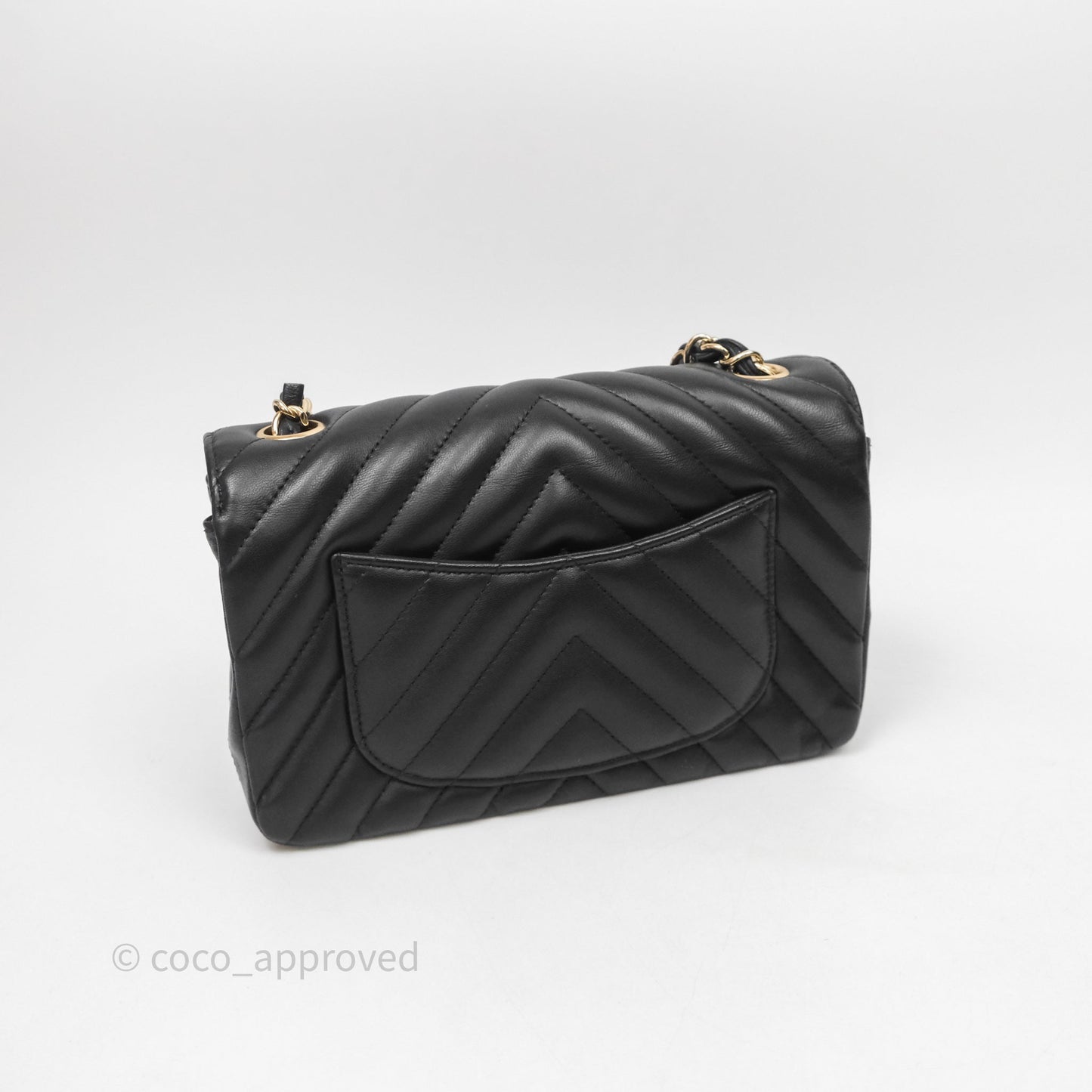 Chanel Quilted Mini Rectangular Chevron Black Lambskin Gold Hardware