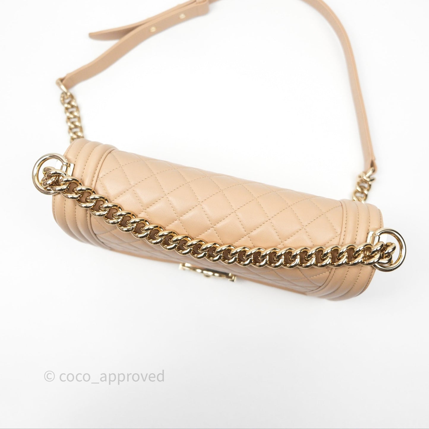Chanel Boy Quilted Medium Beige Calfskin Gold Hardware