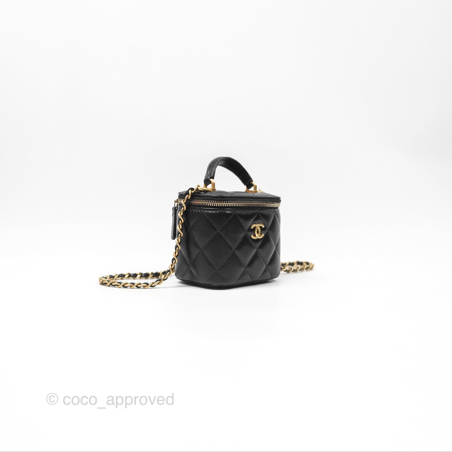 Chanel Mini Top Handle Vanity With Chain Black Lambskin Aged Gold Hardware