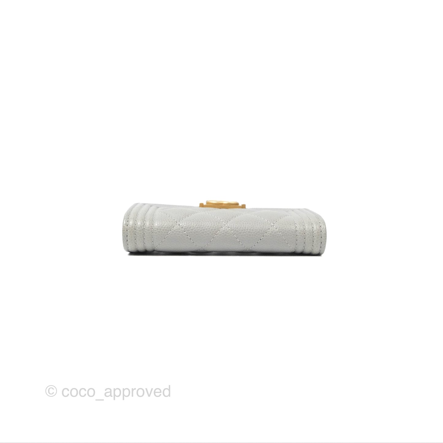 Chanel Boy Quilted Flap Card Holder Grey Caviar Aged Gold Hardware
