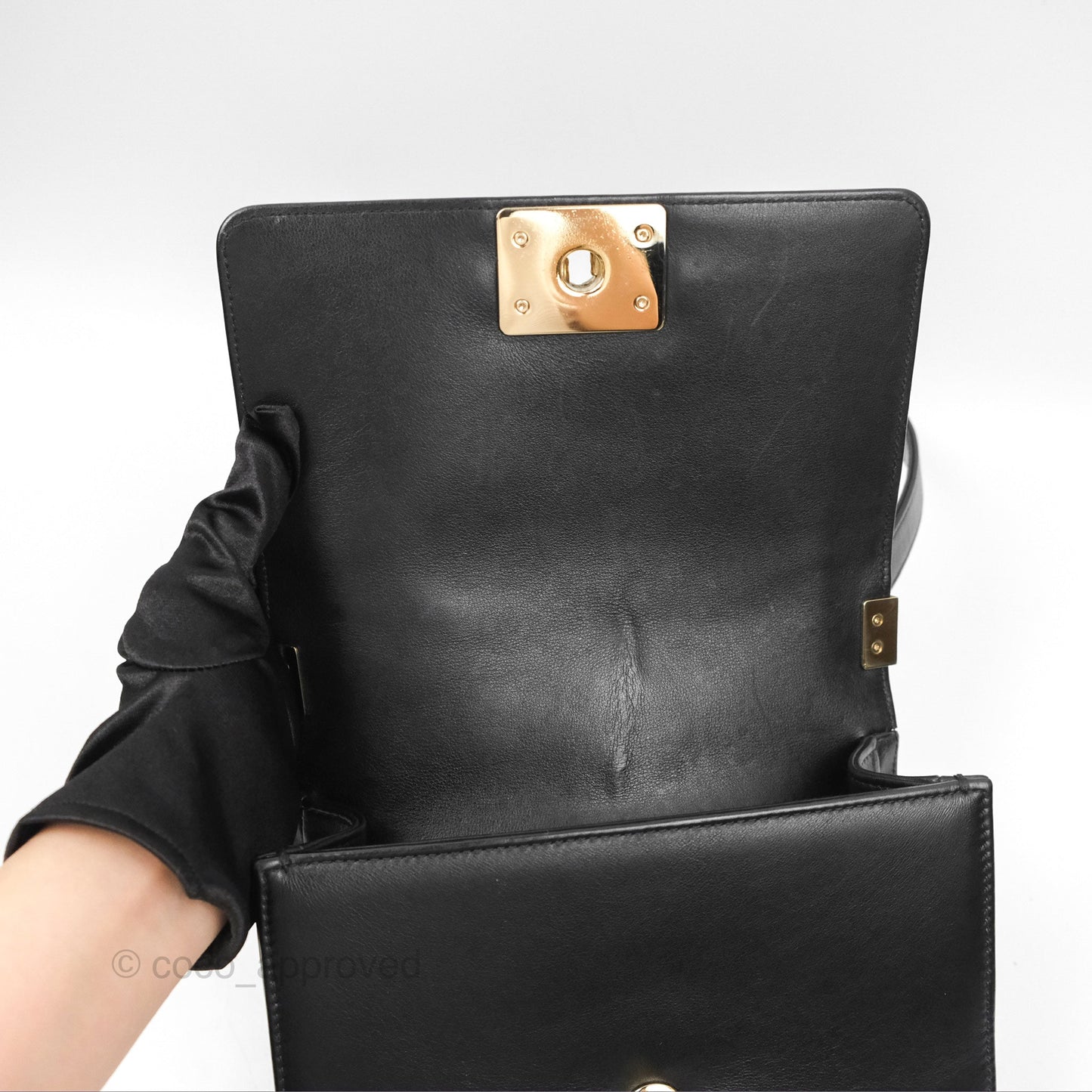 Chanel Chevron Small Boy Black Calfskin Gold Hardware