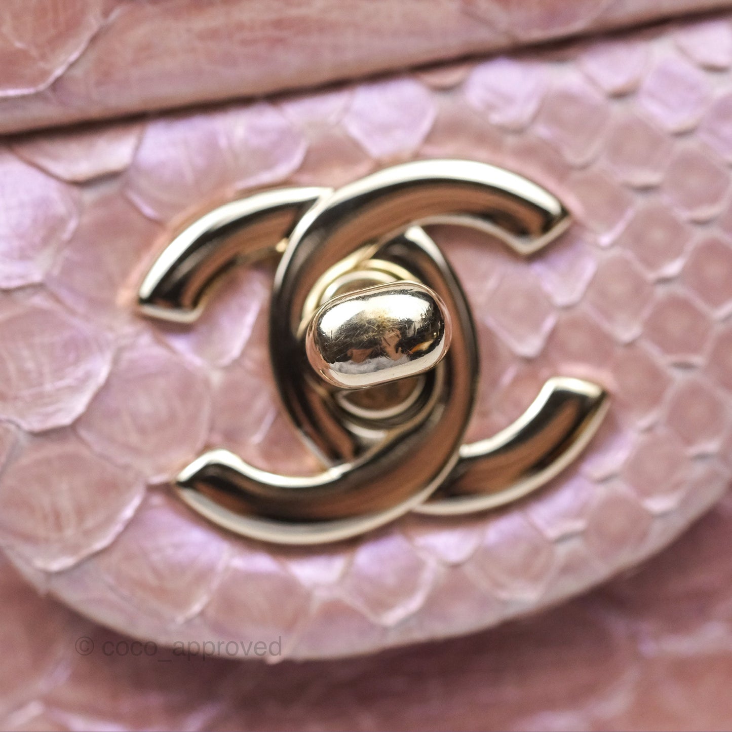 Chanel Classic M/L Medium Flap Quilted Iridescent Pink Python Gold Hardware