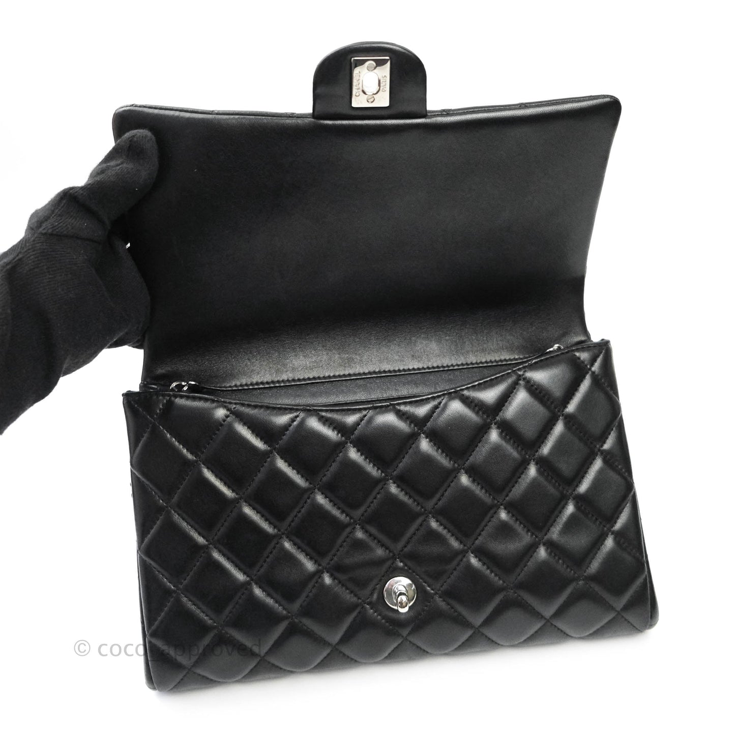 Chanel Quilted Clutch with Chain Lambskin Black Silver Hardware
