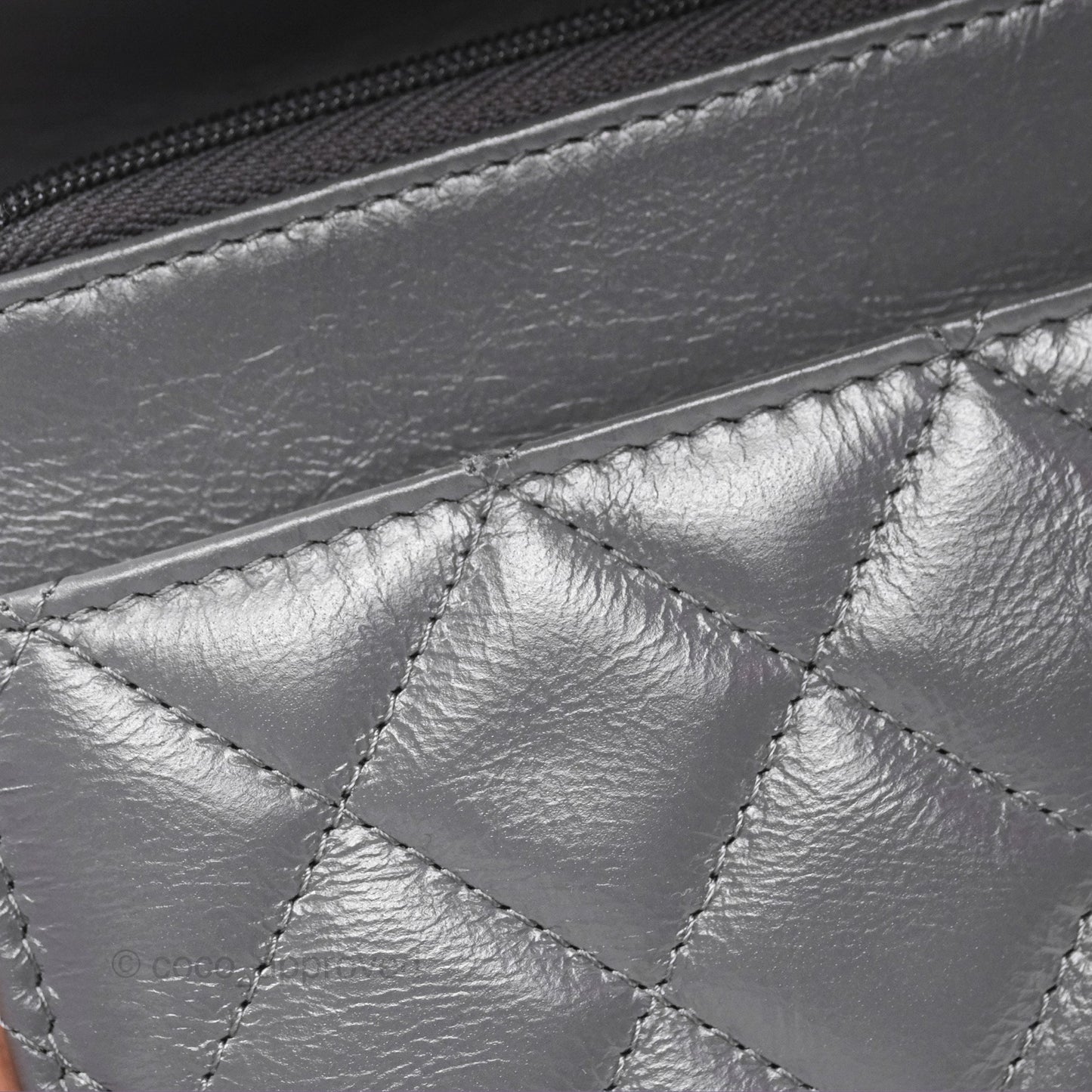 Chanel Top Handle Wallet On Chain WOC Dark Grey Calfskin Gun Metal 23K