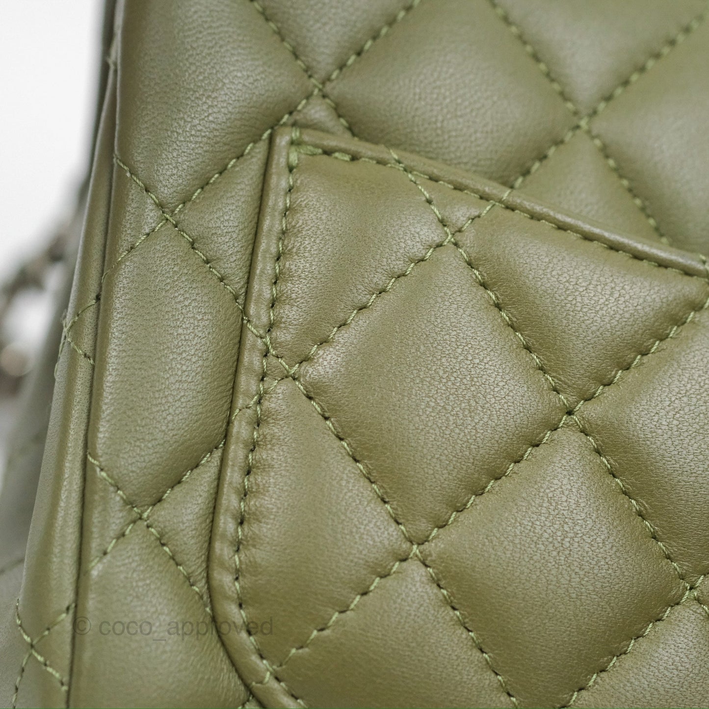 Chanel Mini Square Quilted Olive Green Lambskin Silver Hardware