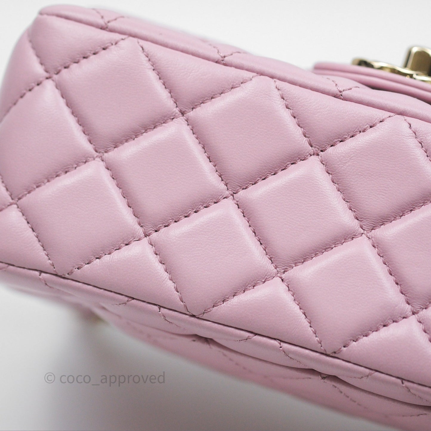 Chanel Logo Top Handle Mini Rectangular Flap Bag Pink Lambskin Gold Hardware