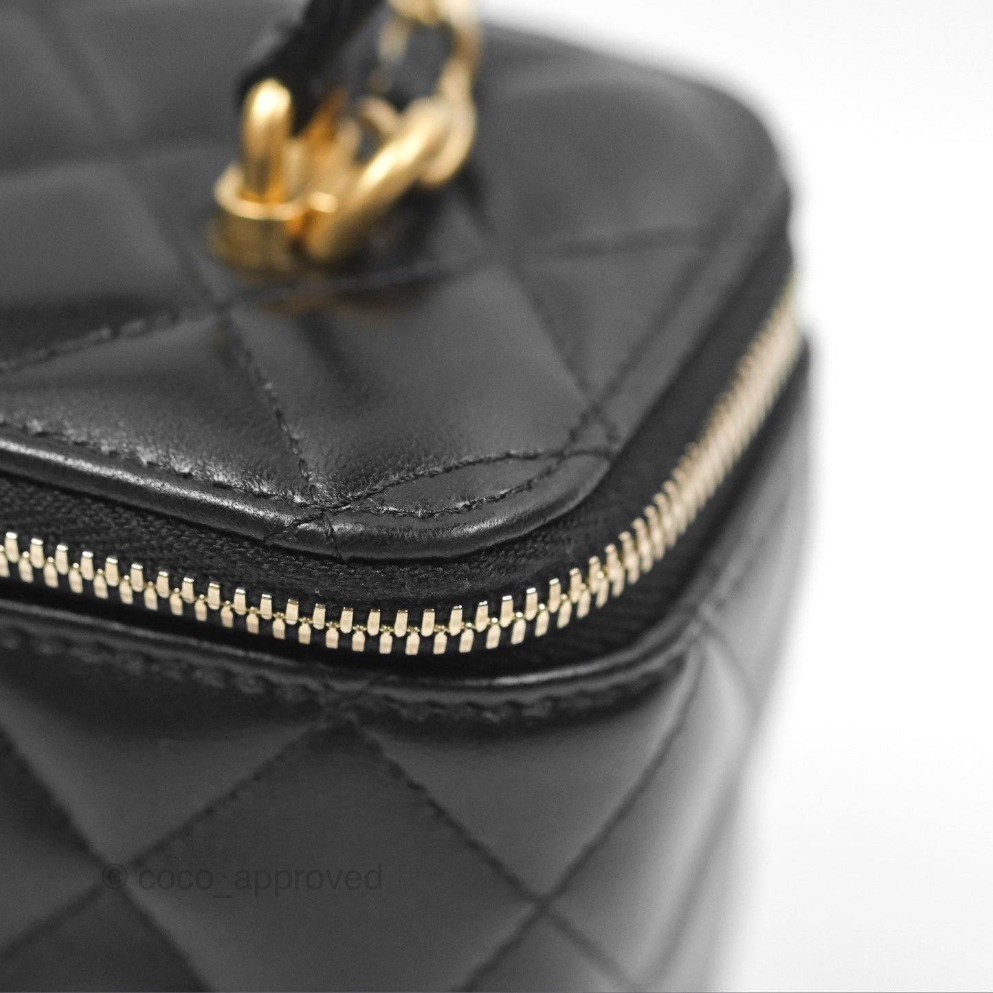 Chanel Vanity Rectangular Top Handle Black Lambskin Gold Hardware