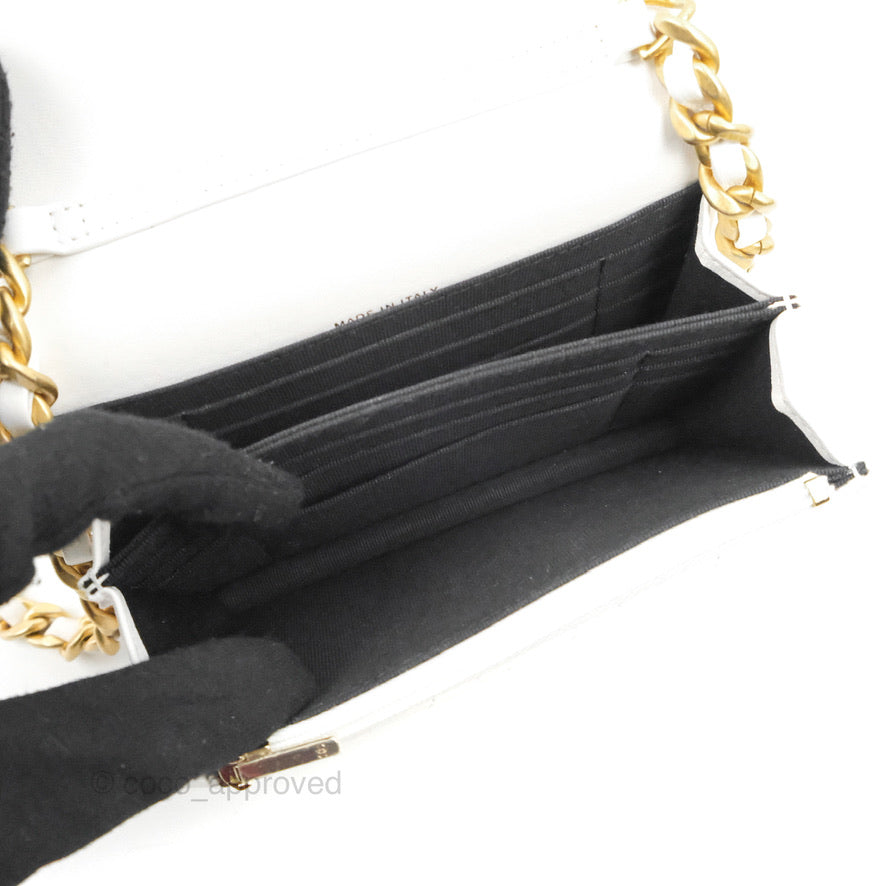 Chanel Mini Resin Chain Wallet on Chain WOC White Lambskin Gold Hardware
