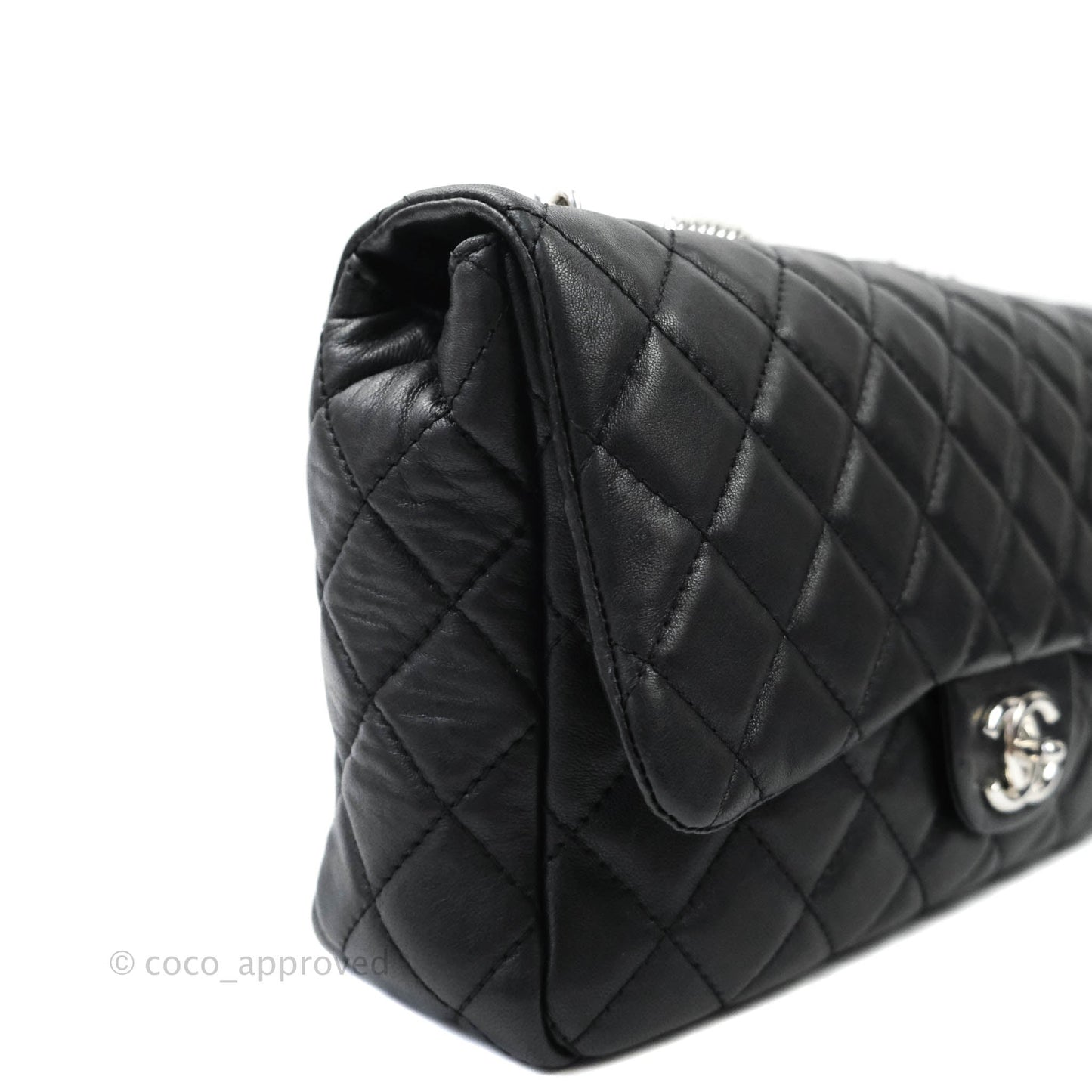 Chanel Quilted Calfskin Black Flap Bag Silver Hardware
