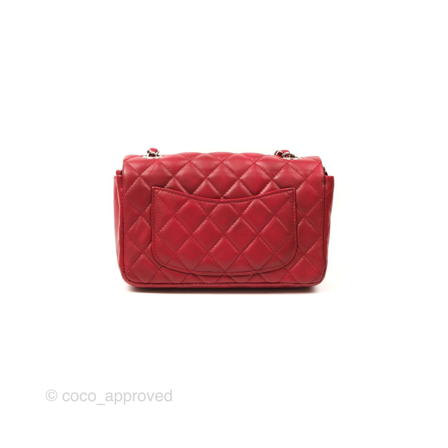 Chanel Quilted Mini Rectangular Flap Red Lambskin Silver Hardware