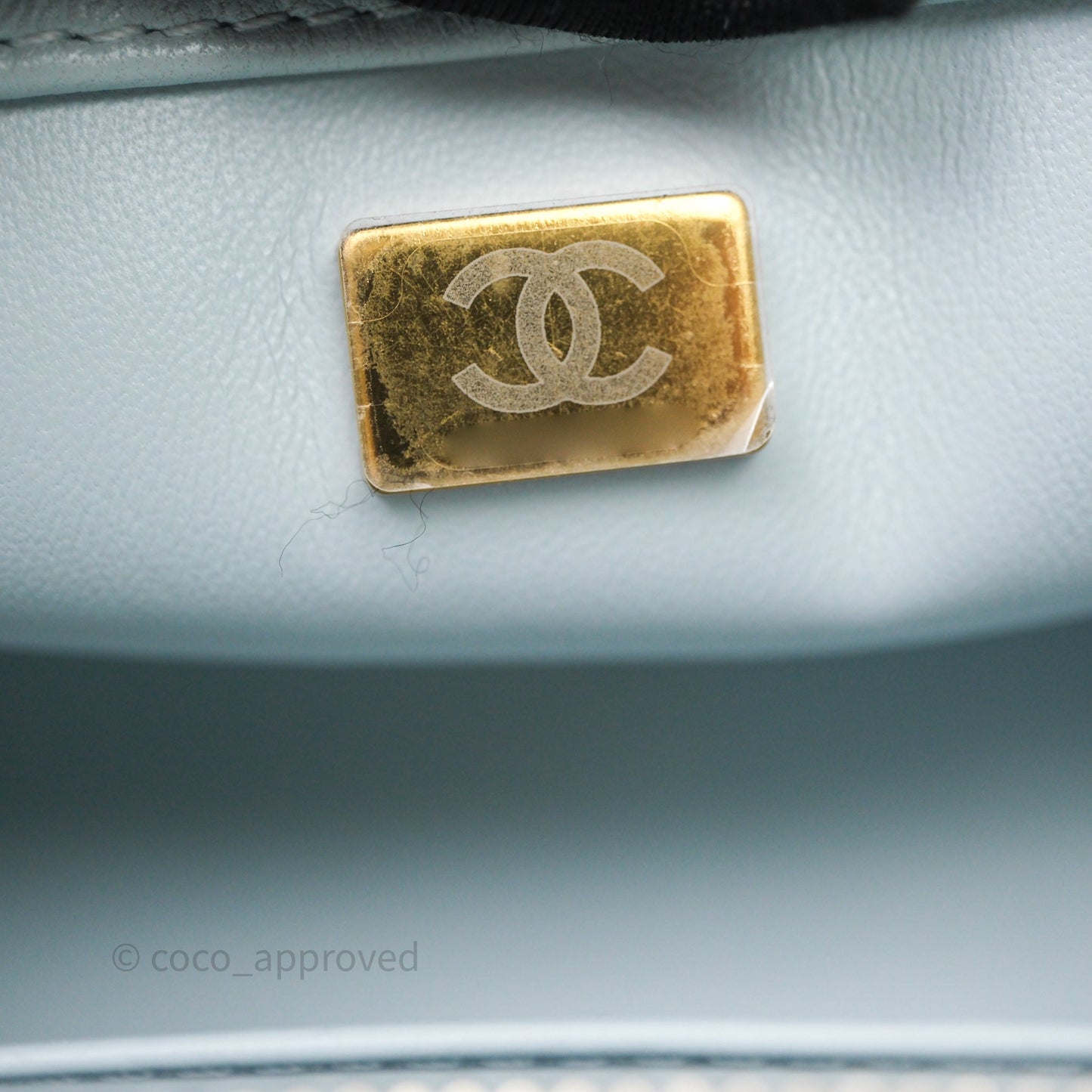 Chanel Pearl Crush Mini Rectangular Light Blue Lambskin Aged Gold Hardware