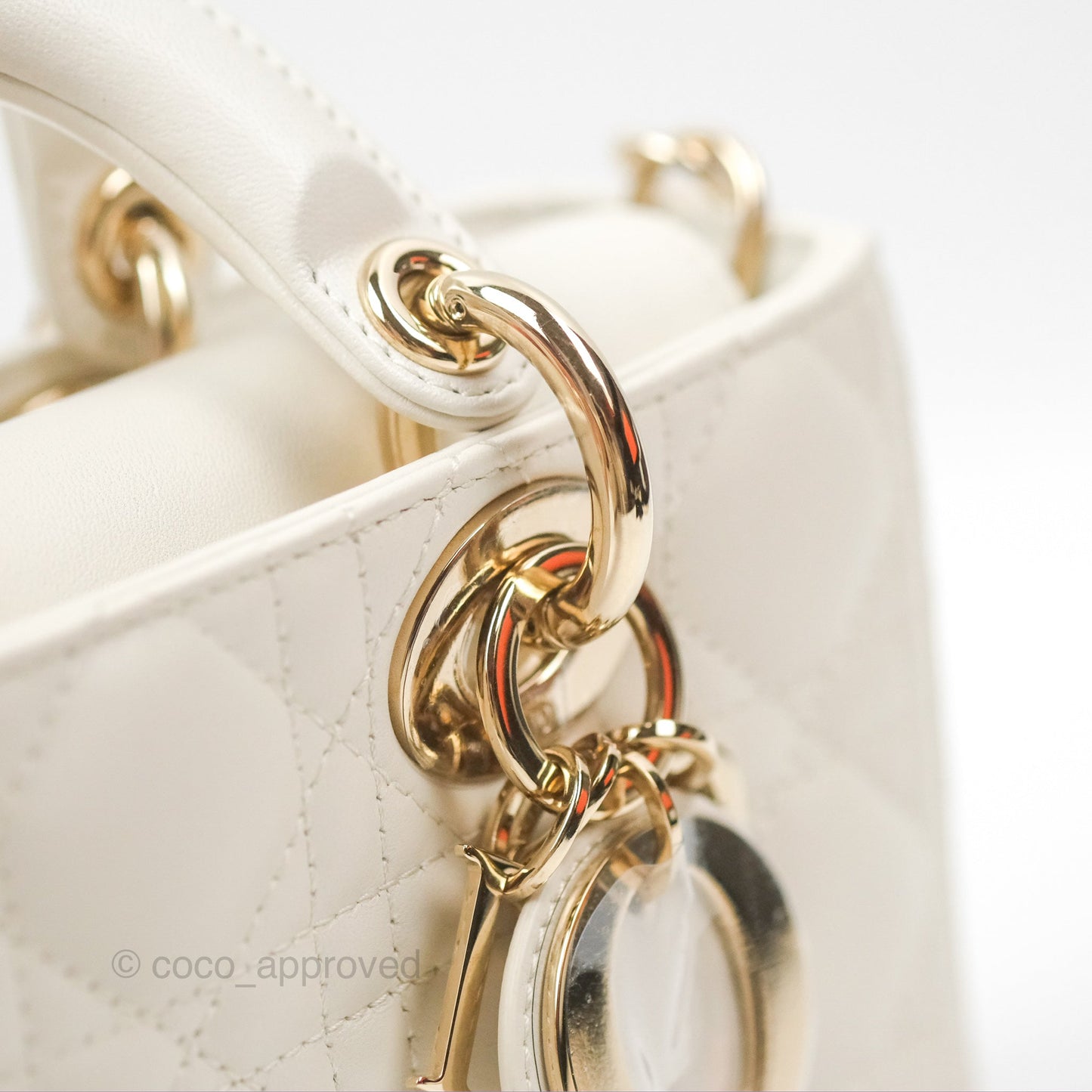 Dior Small Lady D-Joy Bag Ivory White Lambskin Cannage Gold Hardware