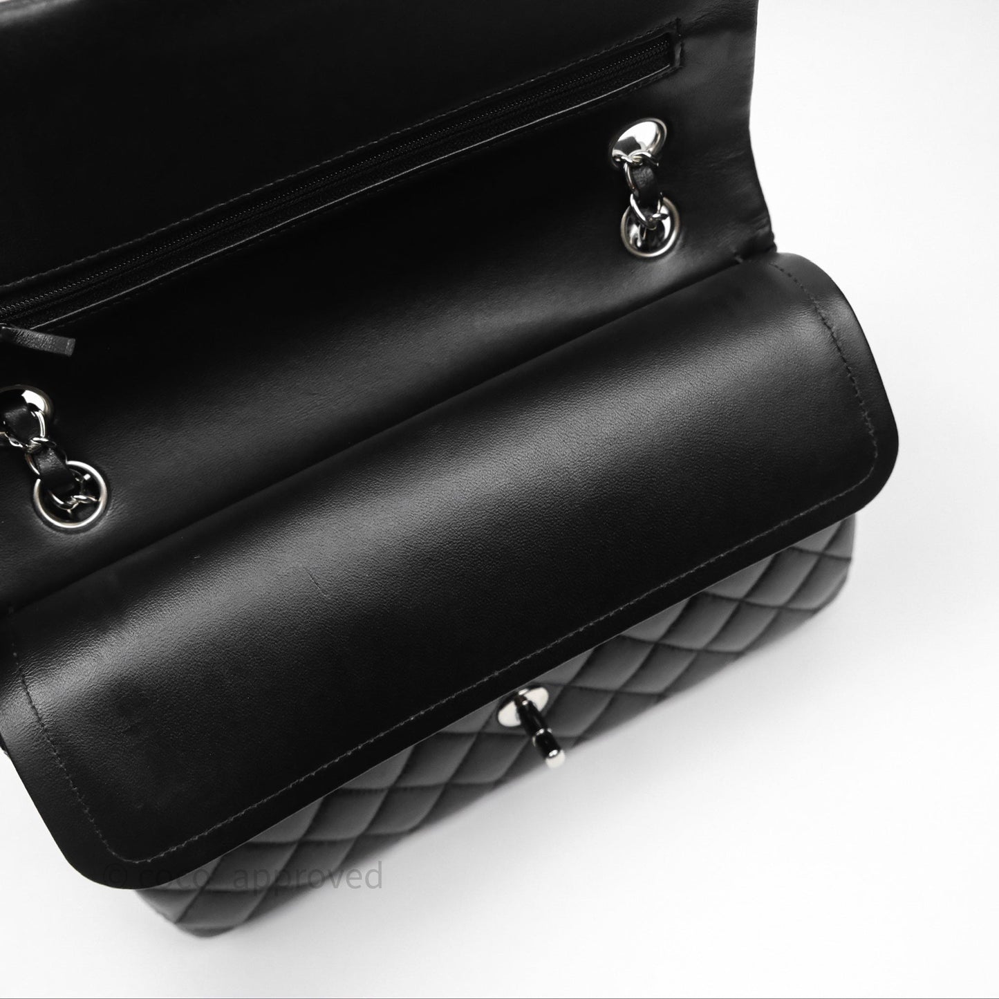 Chanel Classic M/L Medium Flap Quilted Black Lambskin Silver Hardware