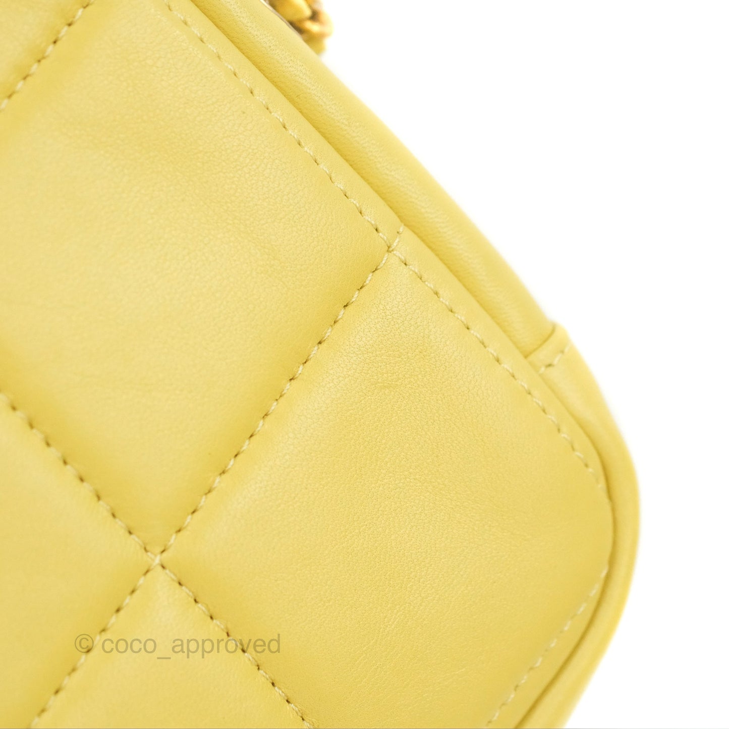 Chanel Small Quilted Diamond Cut Bag Yellow Lambskin Aged Gold Hardware