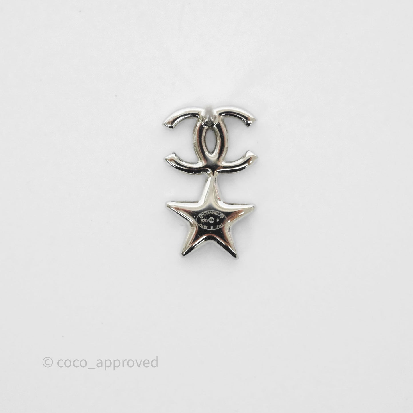 Chanel Crystal CC Star Earrings Silver Tone 20P