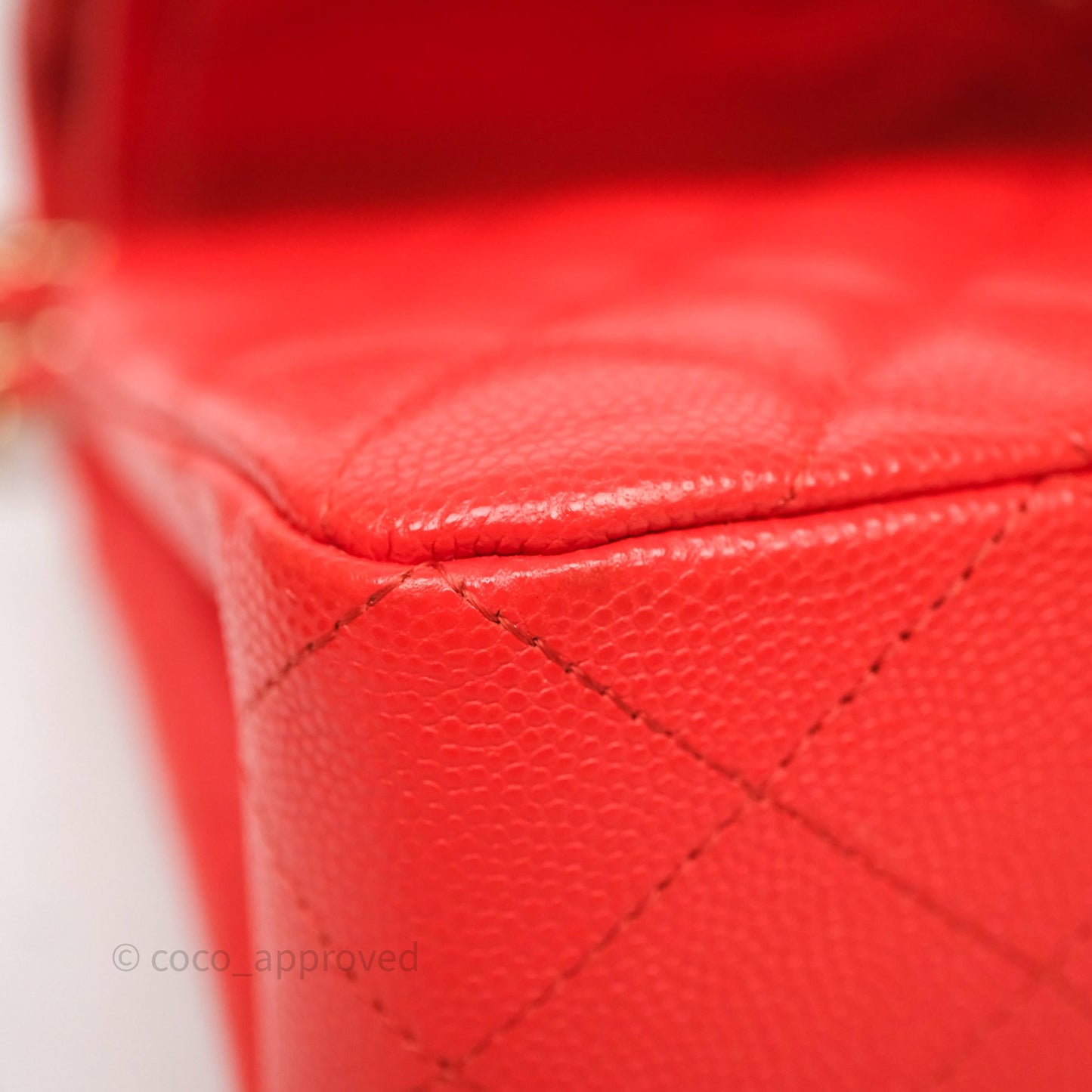Chanel Small Classic Flap Quilted Red Orange Caviar Gold Hardware