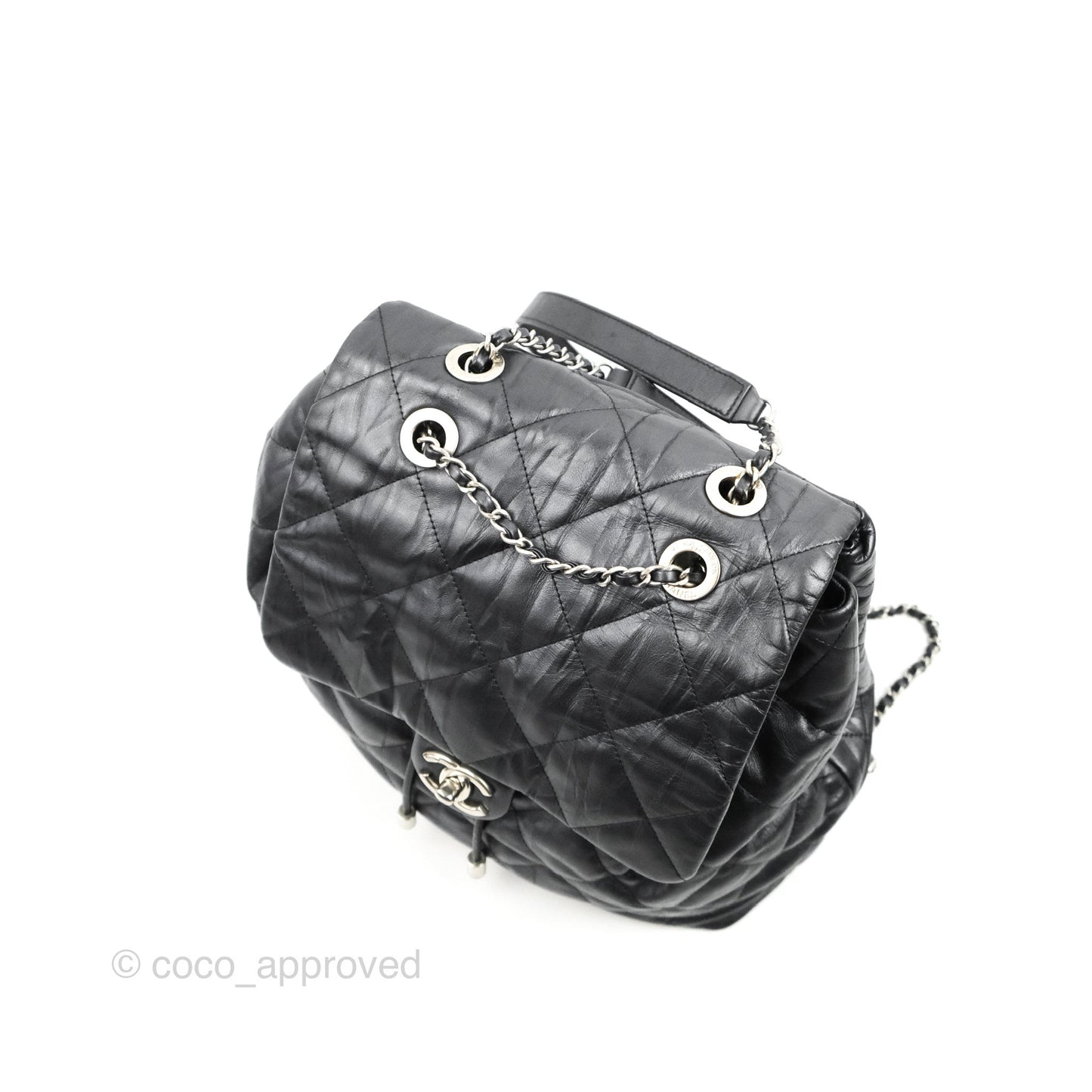 Chanel Ground Control Flap Backpack Quilted Iridescent Dark Grey Aged Calfskin Silver Hardware