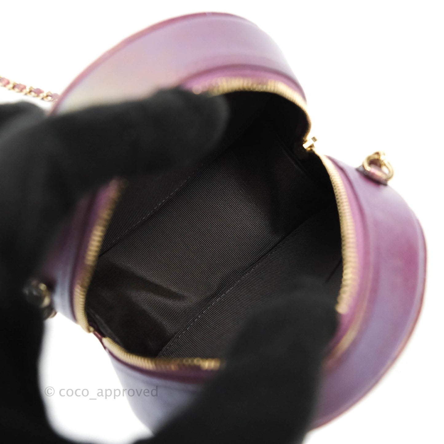 Chanel Classic Quilted Round Clutch With Chain Metallic Purple Lambskin Gold Hardware