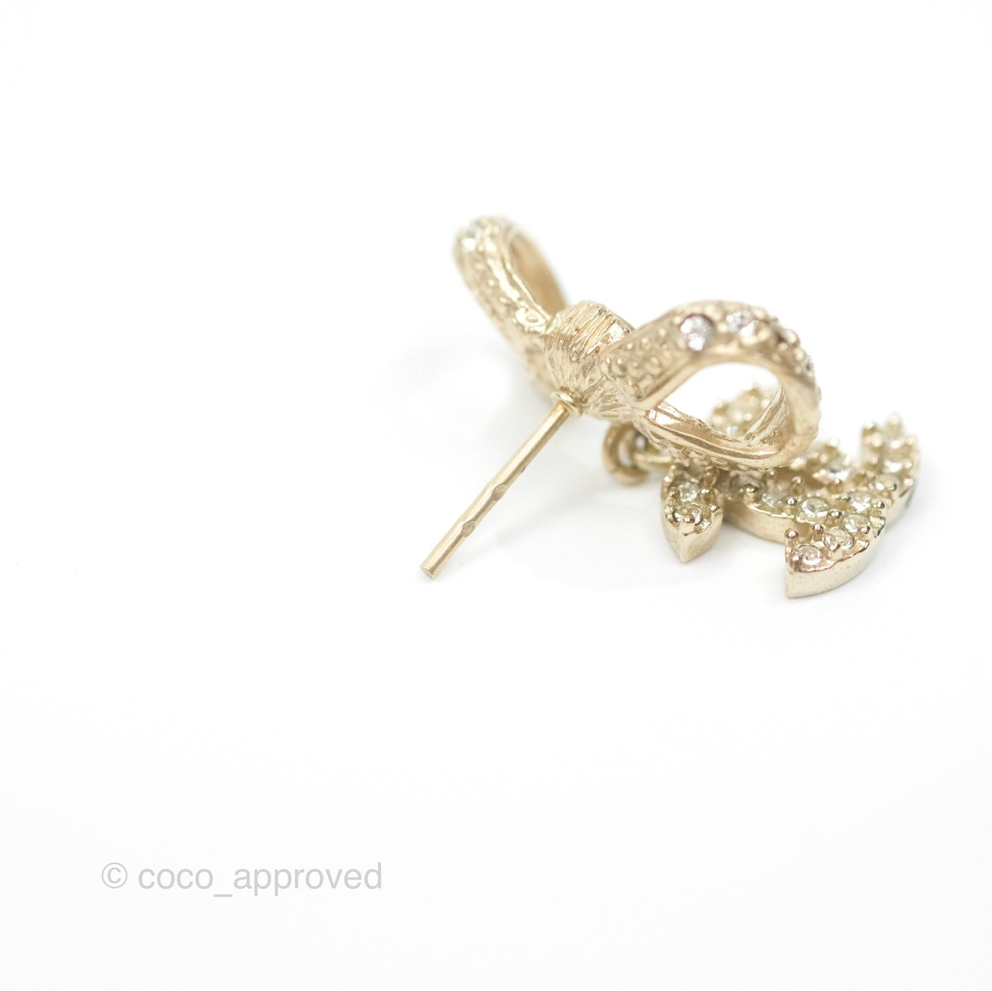 Chanel Crystal CC Bow Knot Earrings Gold Tone