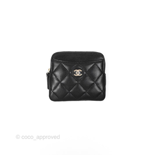 Chanel Quilted Classic Zip Card Holder Wallet Black Caviar Gold Hardware
