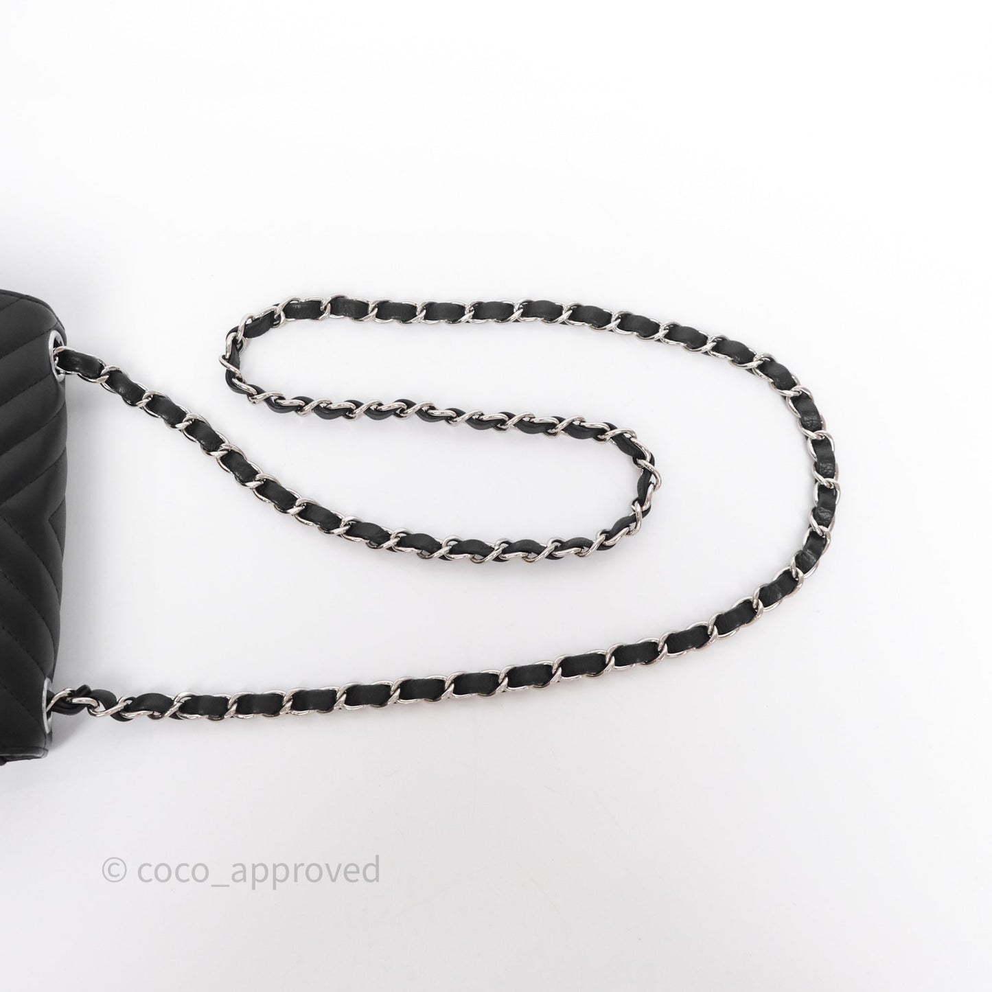 Chanel Mini Square Black Lambskin Chervon Bag Silver Hardware