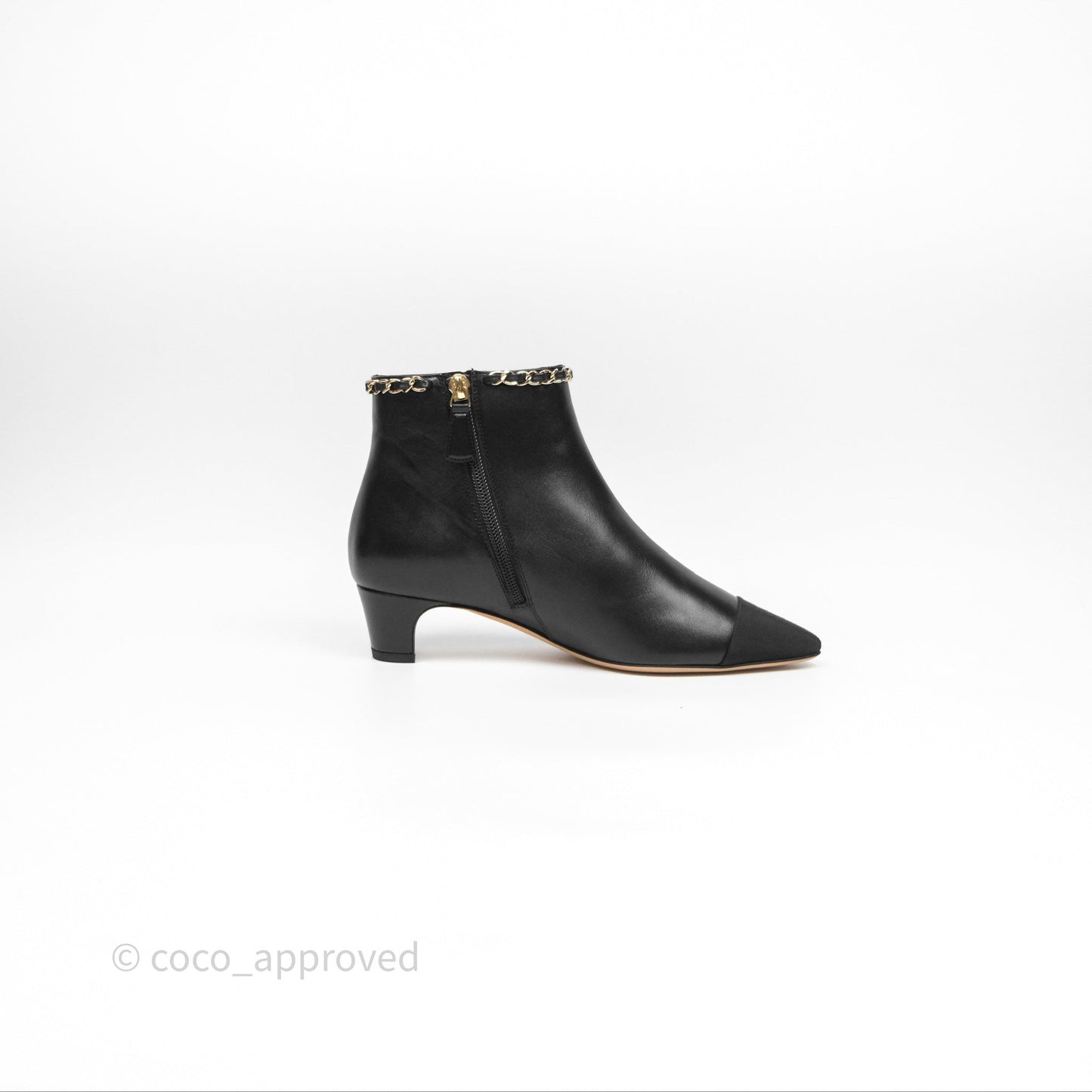 Chanel Cap Toe Chain Ankle Boots Lambskin Size 36.5