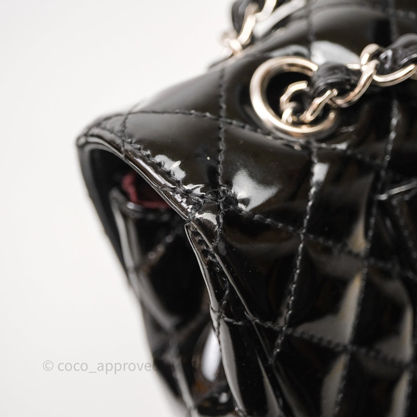 Chanel Quilted Medium Flap Black Patent Silver Hardware