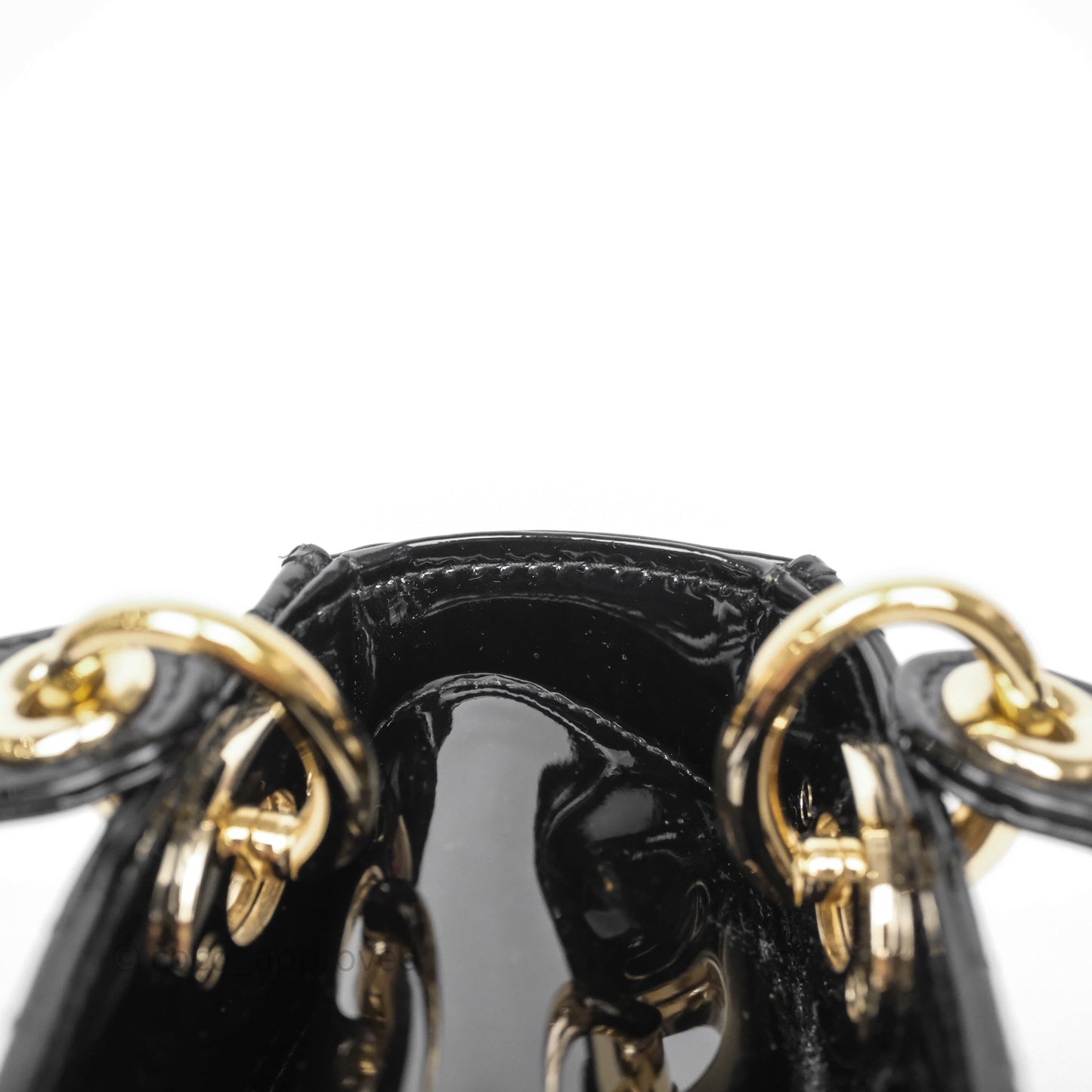 Christian Dior Mini Lady Dior Black Cannage Patent Gold Hardware