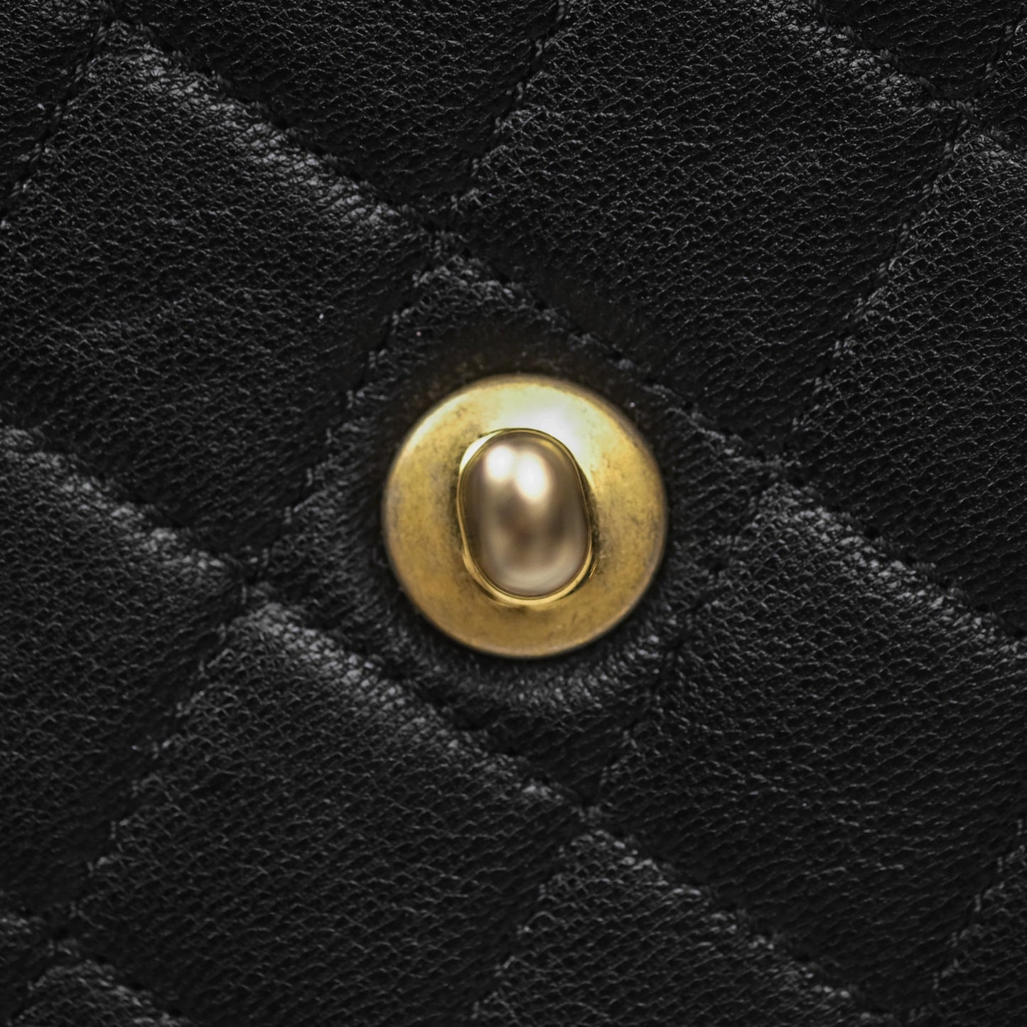Chanel Quilted Chic Logo Pearls Flap Black Goatskin Aged Gold Hardware