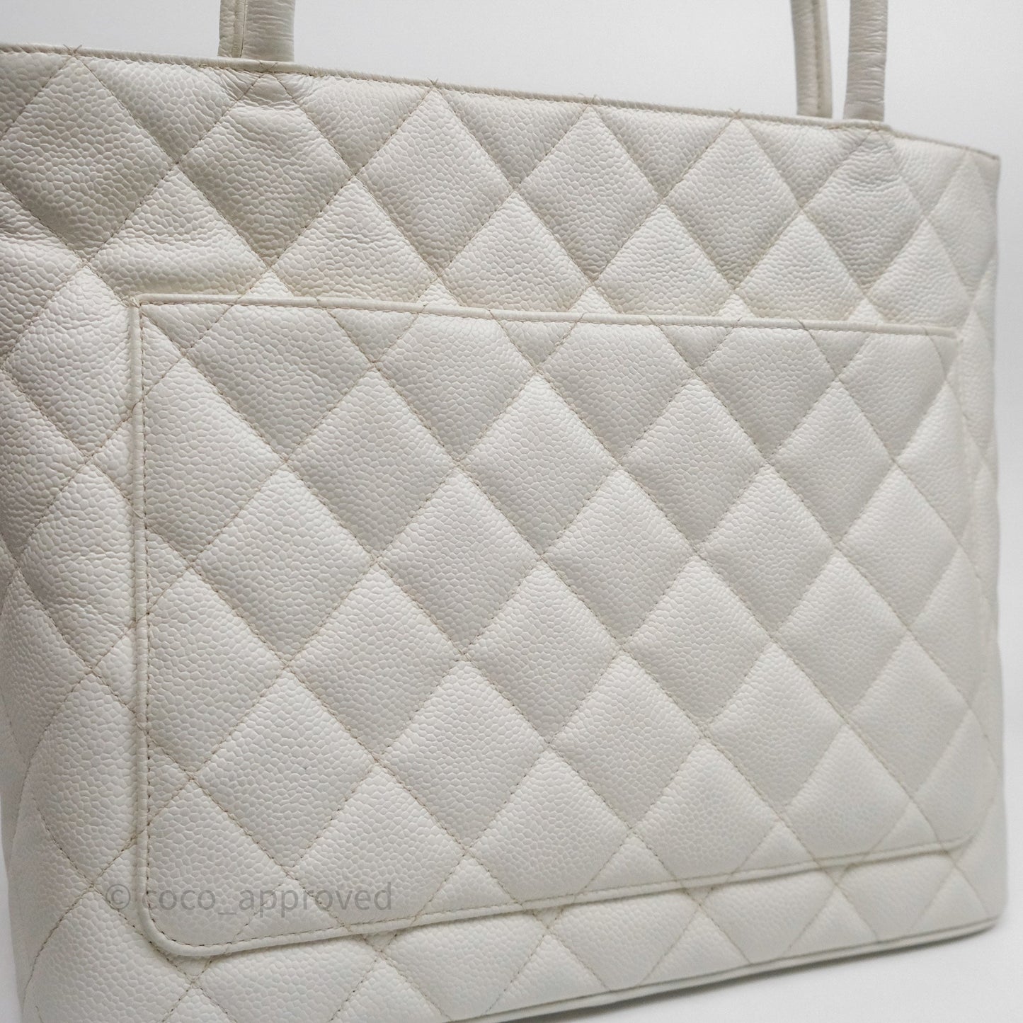 Chanel Vintage Medallion CC White Caviar Tote Bag Gold Hardware