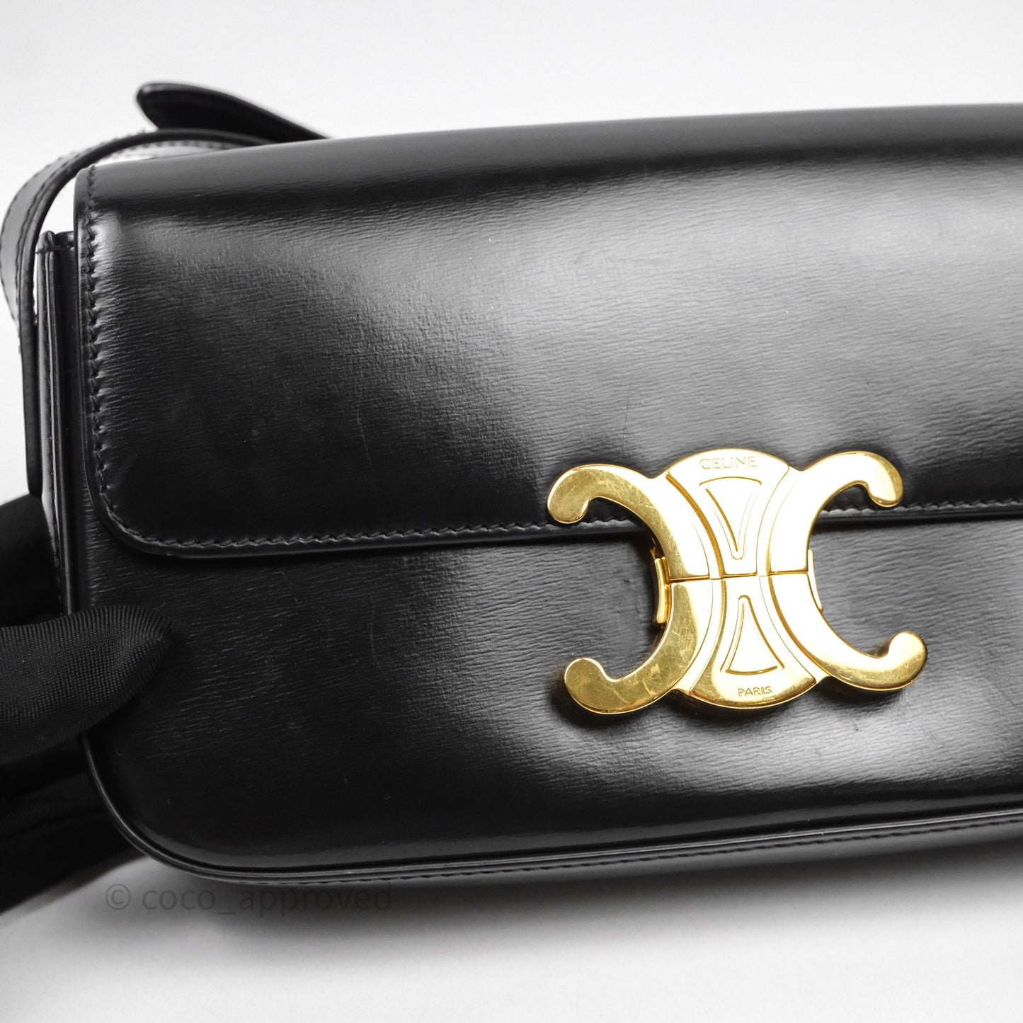 Celine Triomphe Shoulder Bag Black Calfskin
